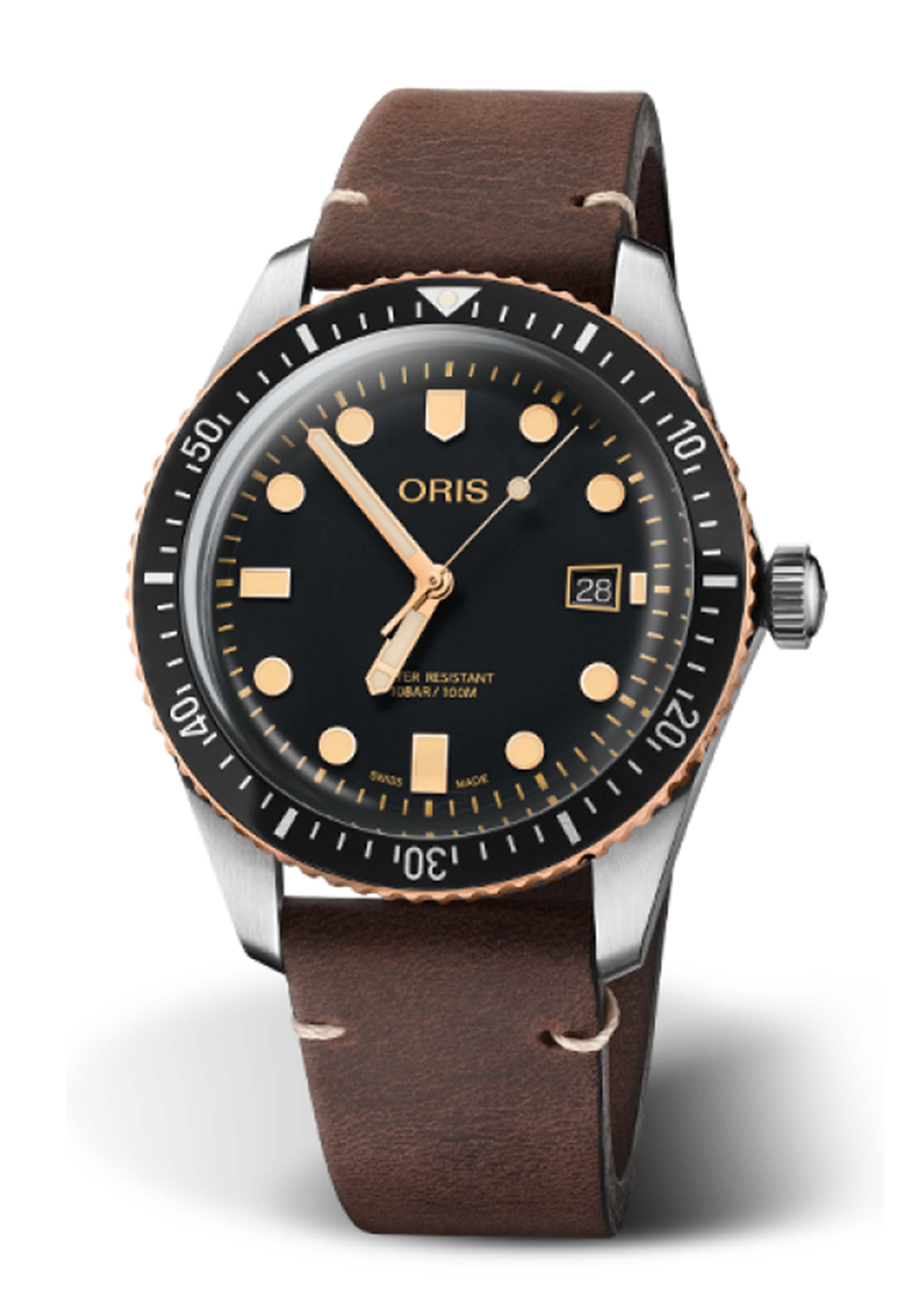Oris Divers Sixty-five Leather Bracelet Watch Image