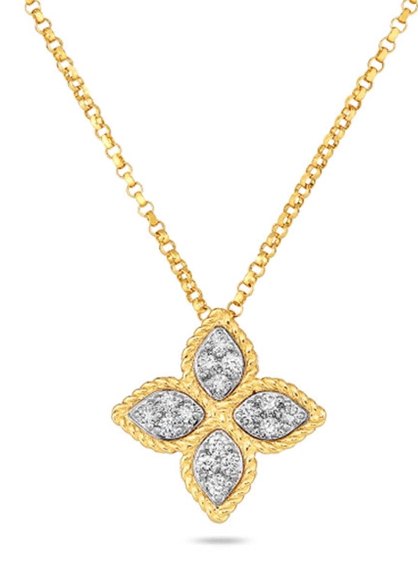 18k Yellow Gold Princess Flower Diamond Necklace Image
