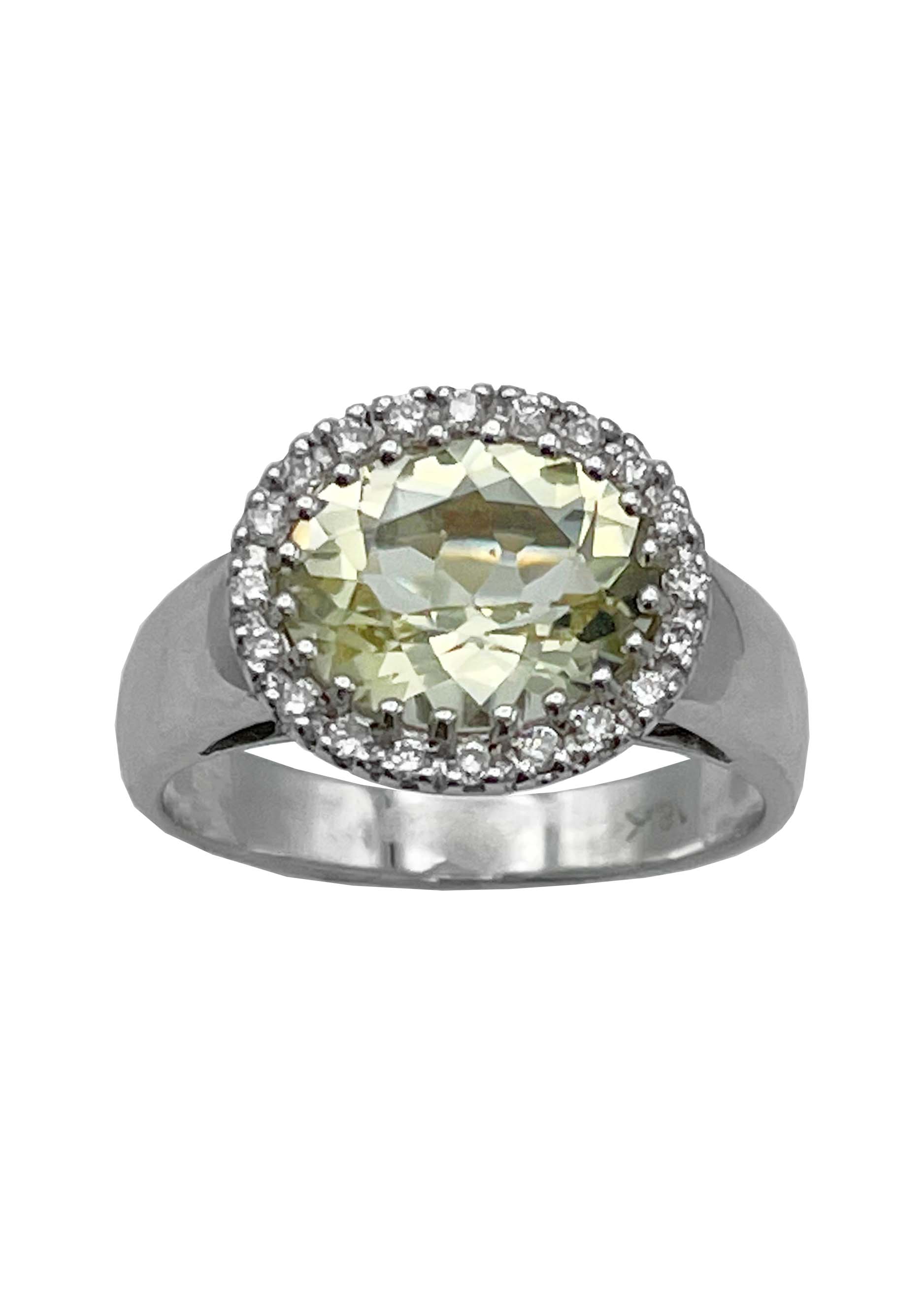 18k White Gold Oval Citrine Ring with Diamonds Image
