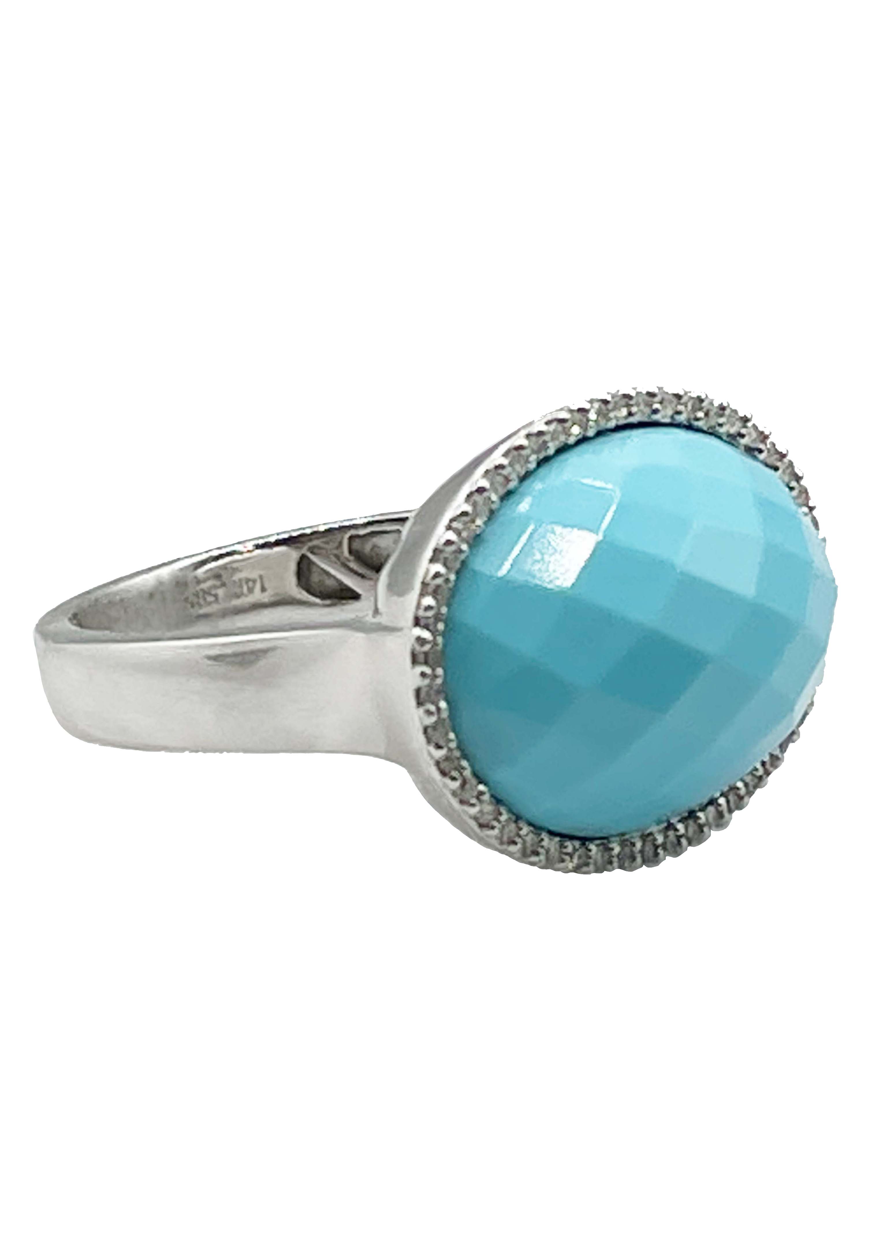14K WHITE GOLD OVAL TURQUOISE RING WITH DIAMONDS Image