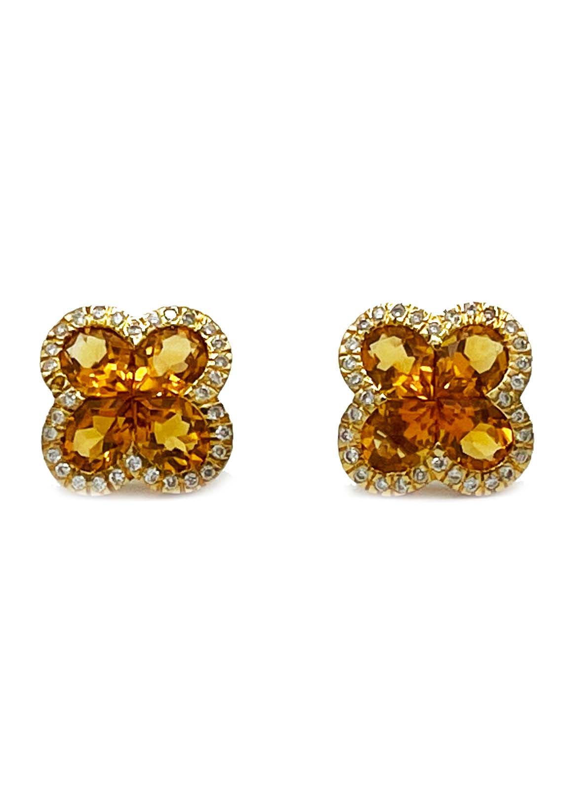 18k Yellow Gold Topaz & Diamond Stud Earrings Image