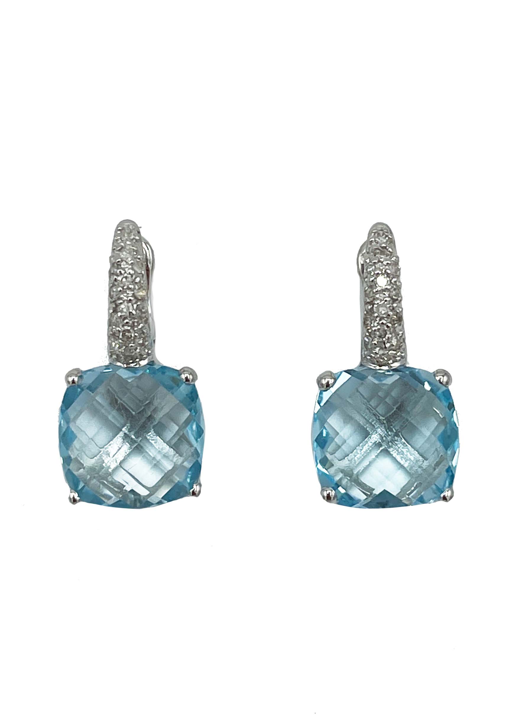 18k White Gold Blue Topaz & Diamond Earrings Image