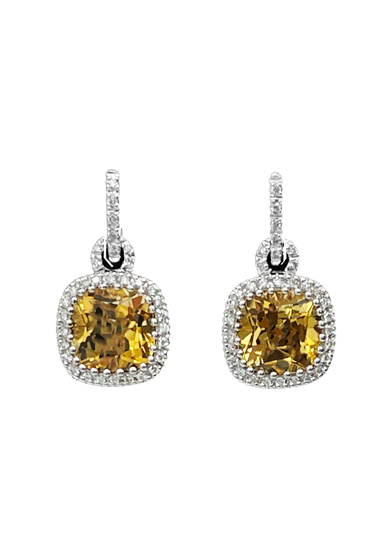 18k White Gold Topaz and Diamond Square Drops Earrings Image