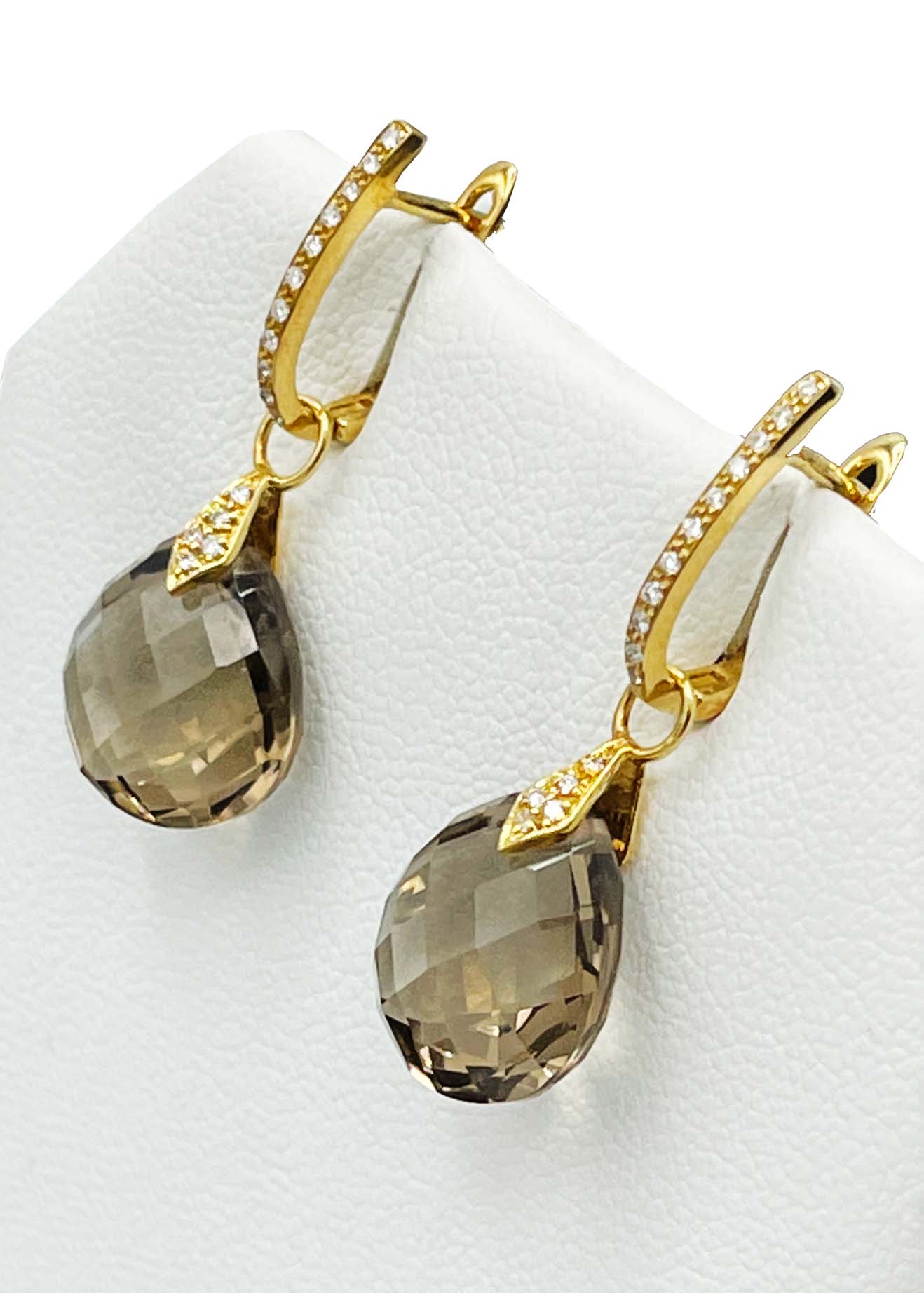 18k Yellow Gold Smoky Topaz and Diamond Earrings Image