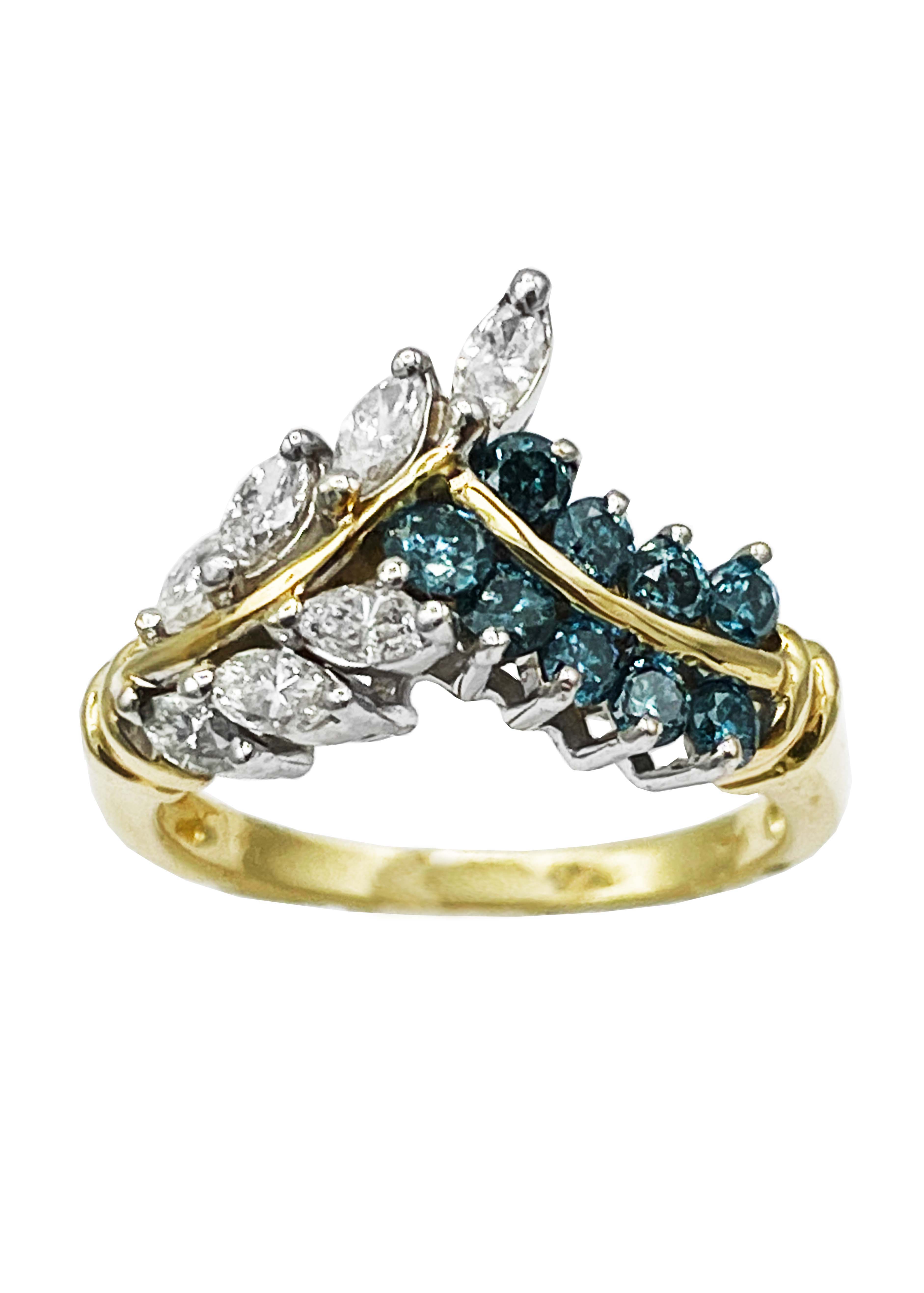 14k Yellow Gold Blue Diamond Ring Image