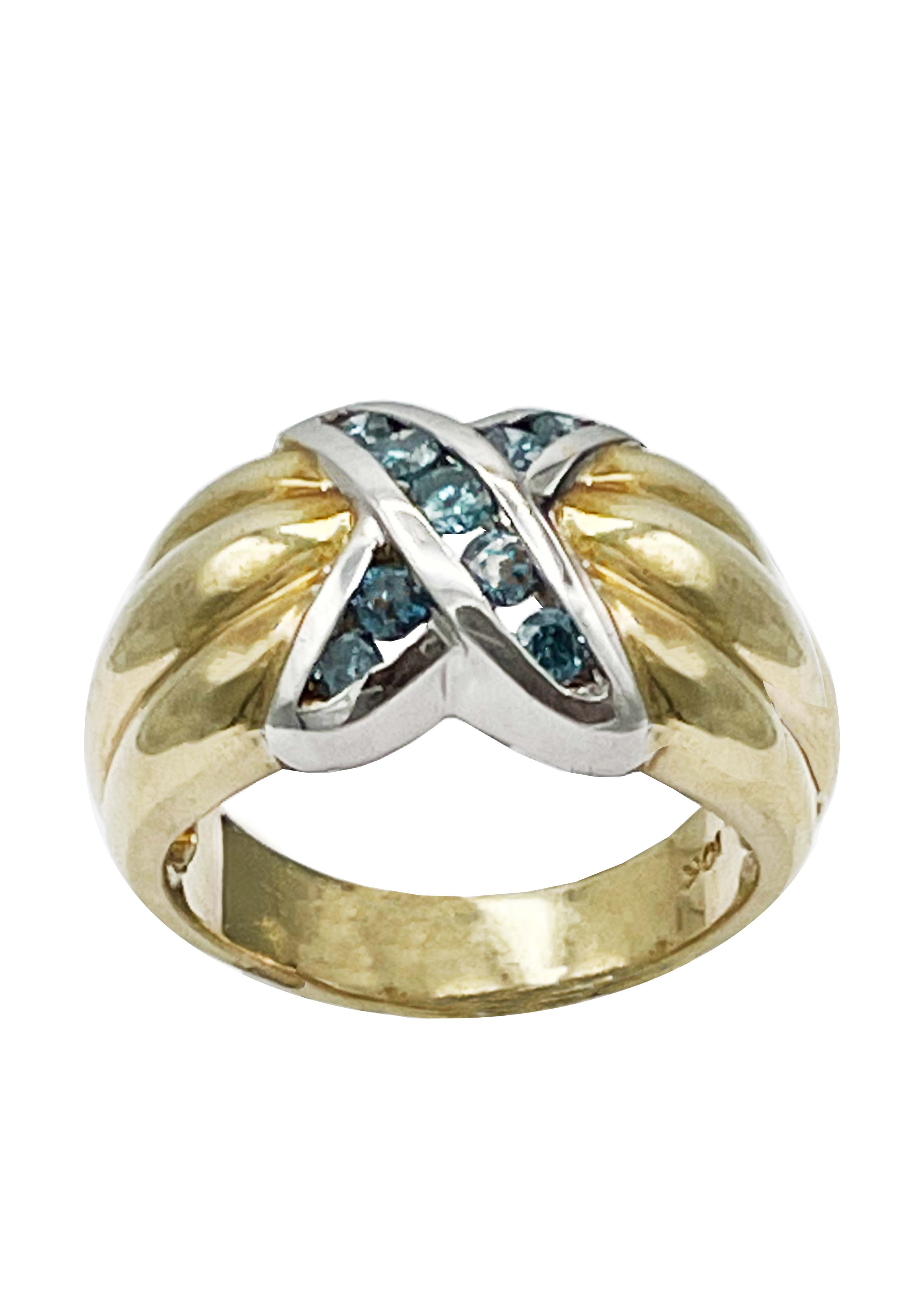 10k Yellow and White Gold Blue Diamond Ring Image