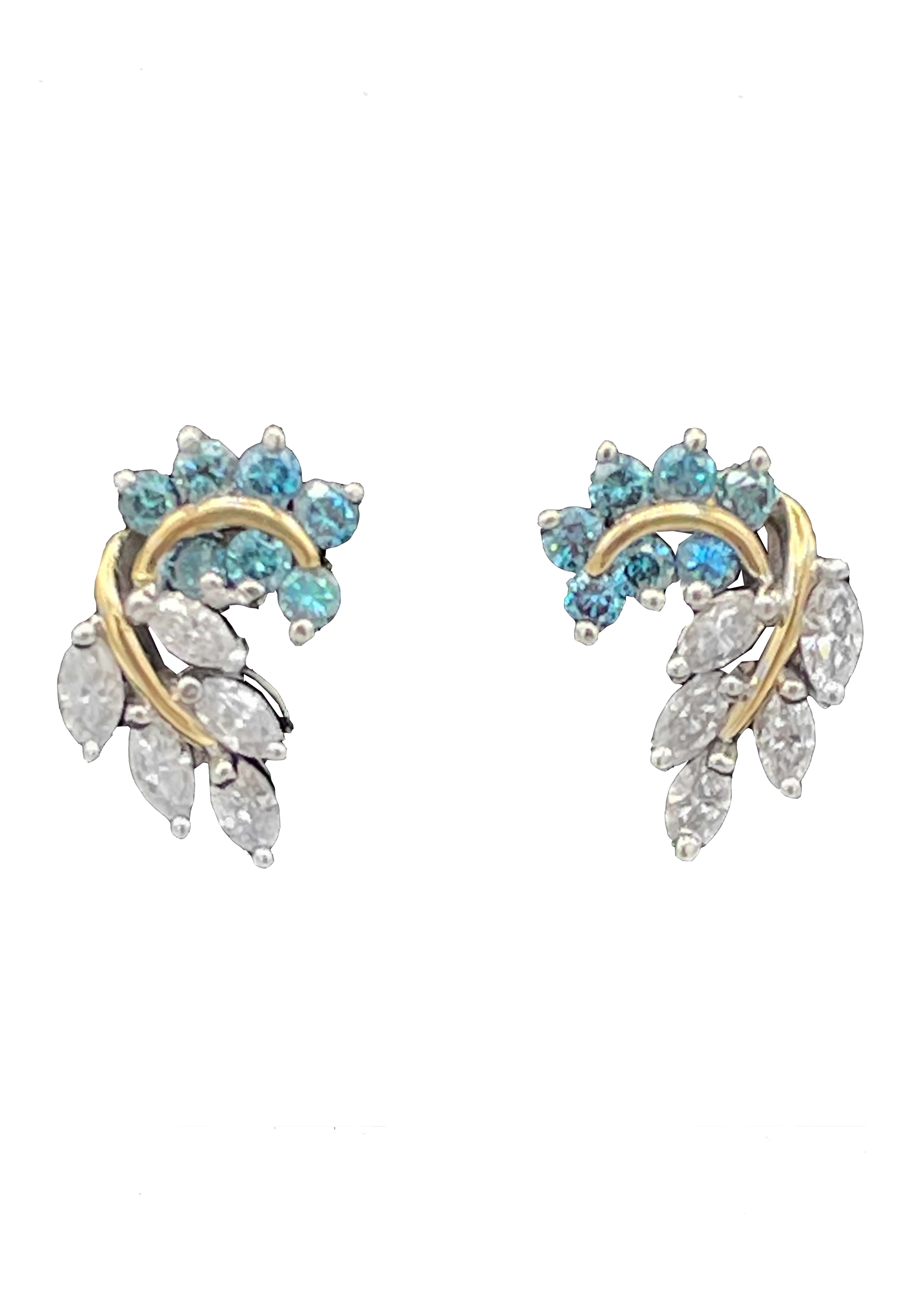 18k White and Yellow Gold Diamond Stud Earrings Image
