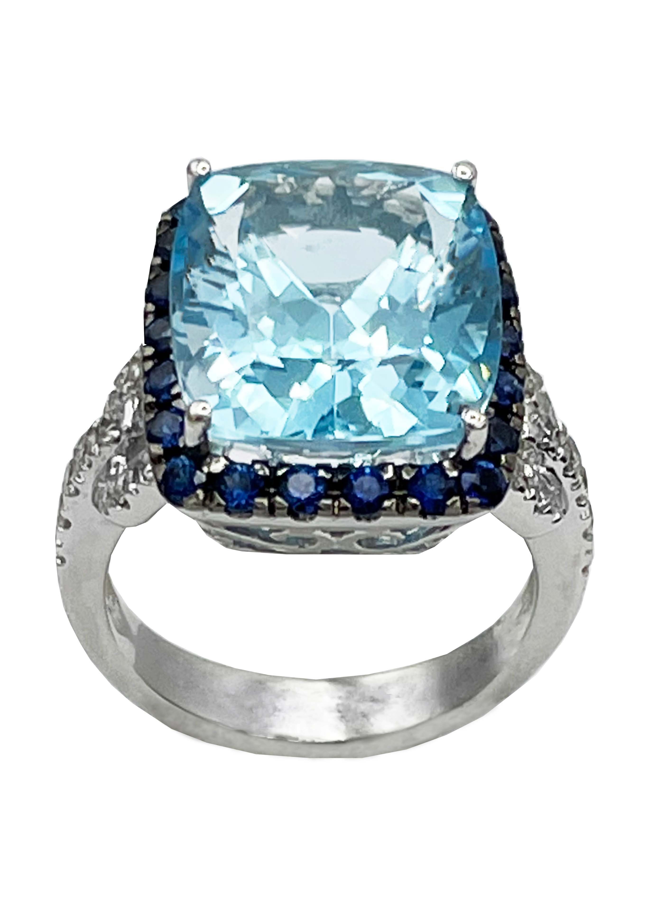 18k White Gold Blue Topaz and Sapphire Ring Image
