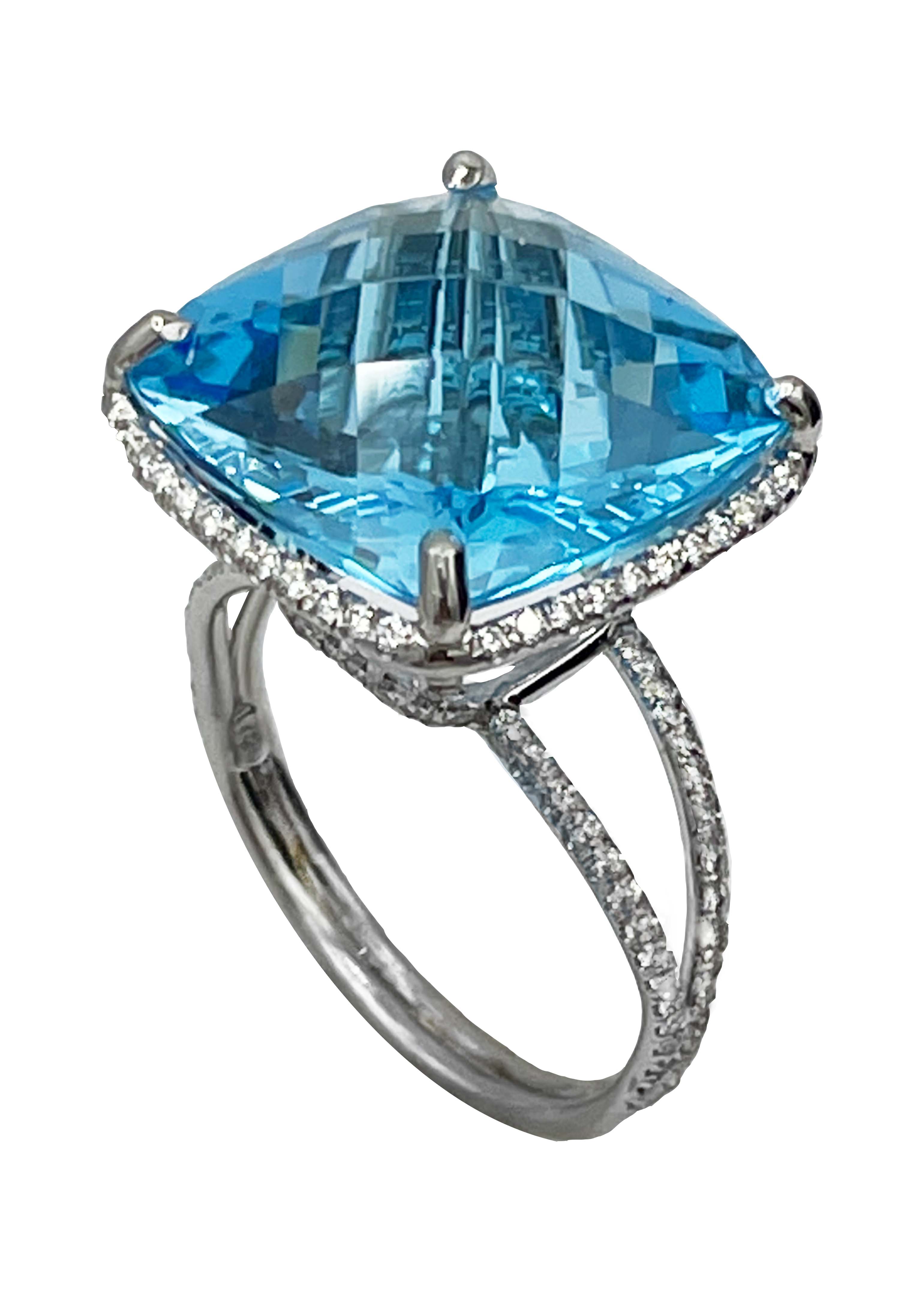 18k White Gold Blue Topaz and Diamonds Ring Image