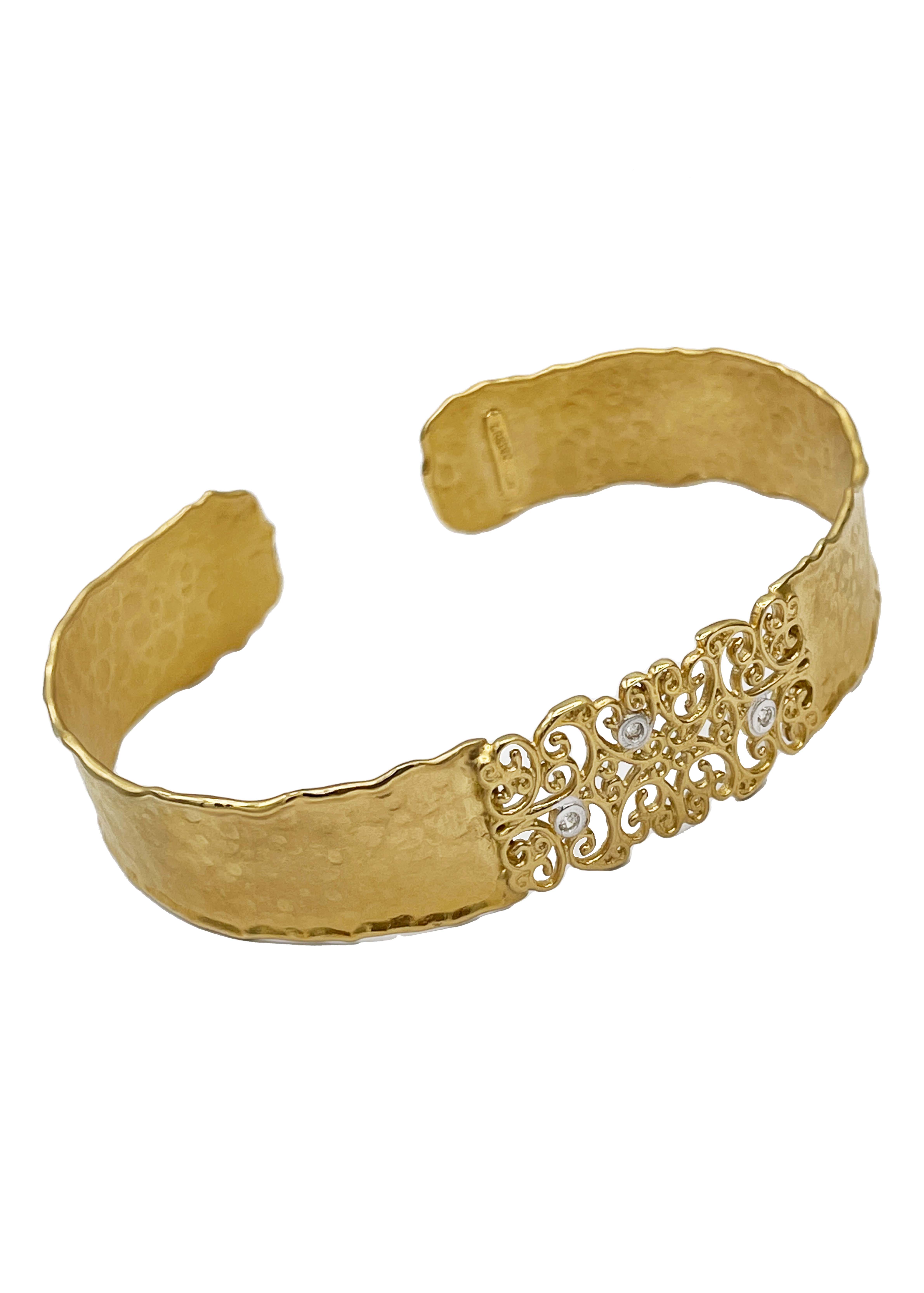 I. Reiss 14k Yellow Gold Filigree Cuff Bracelet with Diamonds Image