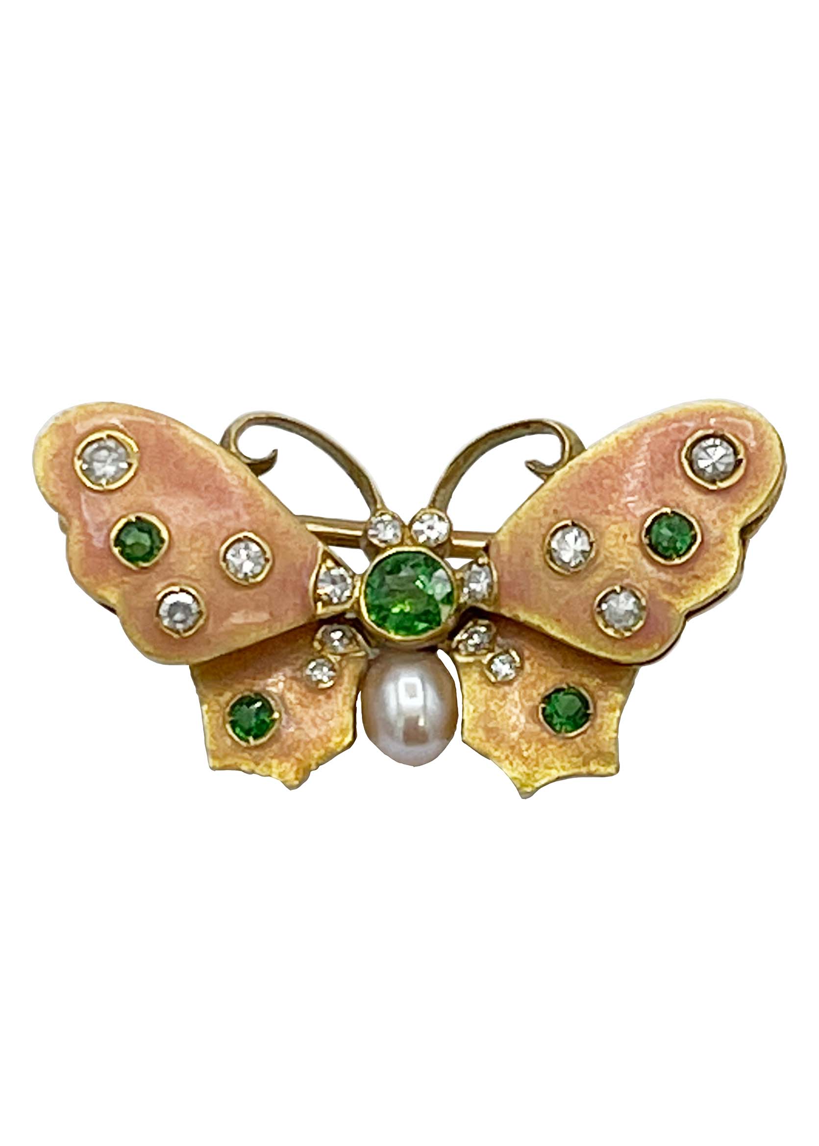 18k Gold Enamel Butterfly Brooch with Emeralds and Diamonds Image