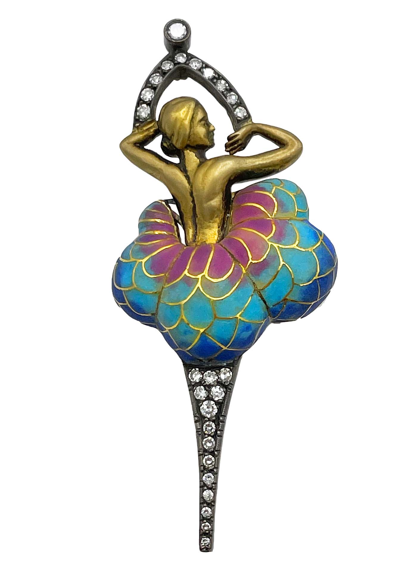 18k Solid Gold Ballerina Brooch with Diamonds Image