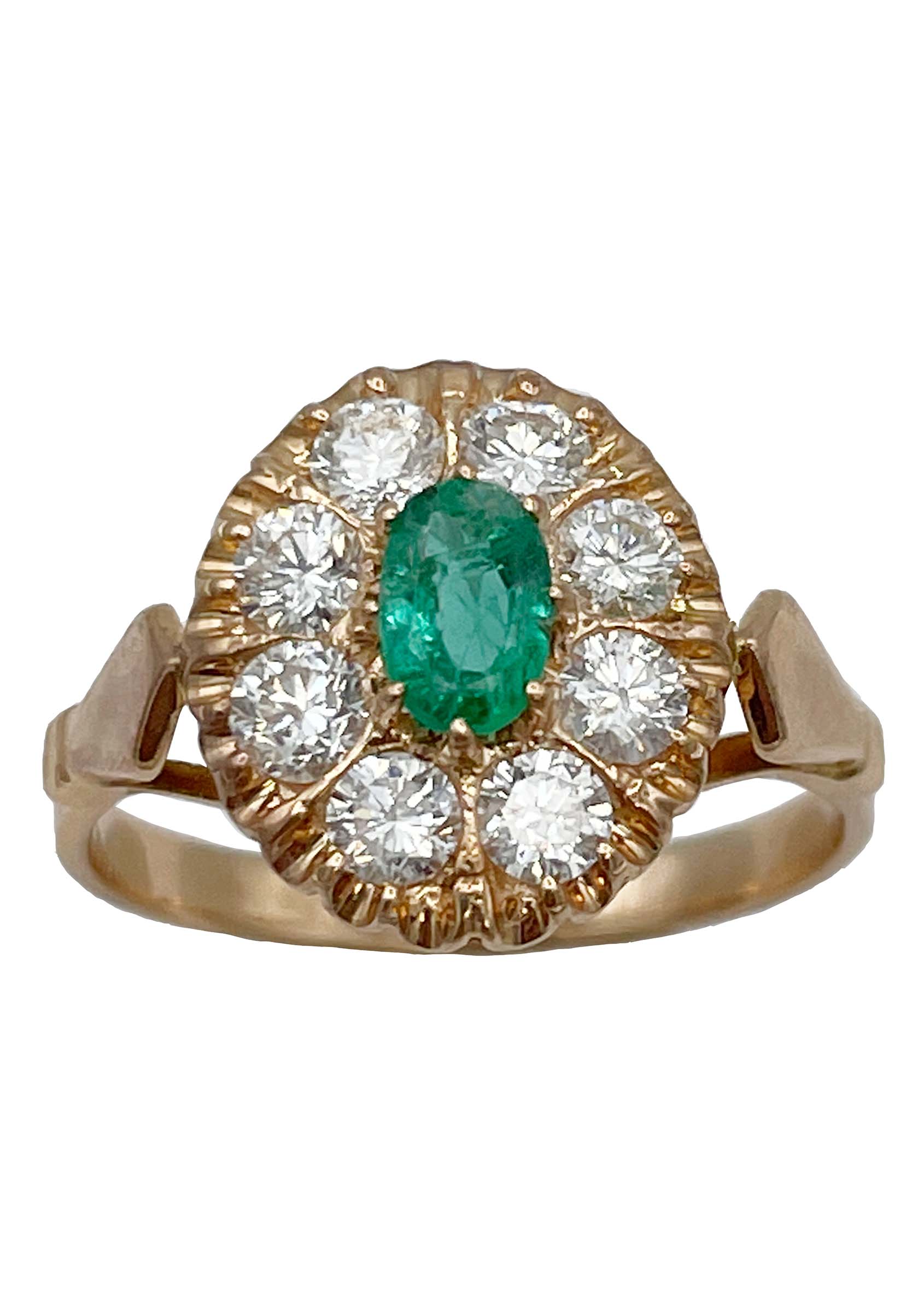 14k Rose Gold Diamond and Emerald Ring Image