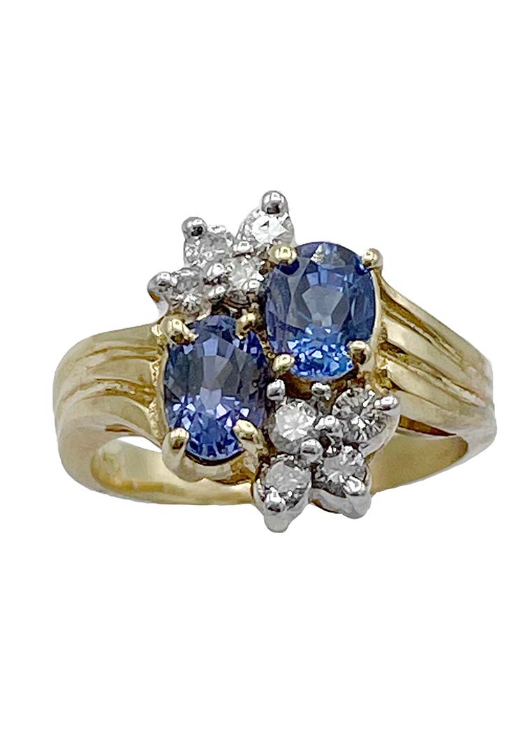 14k Yellow Gold Ring with Blue Tanzanite and Diamonds Image