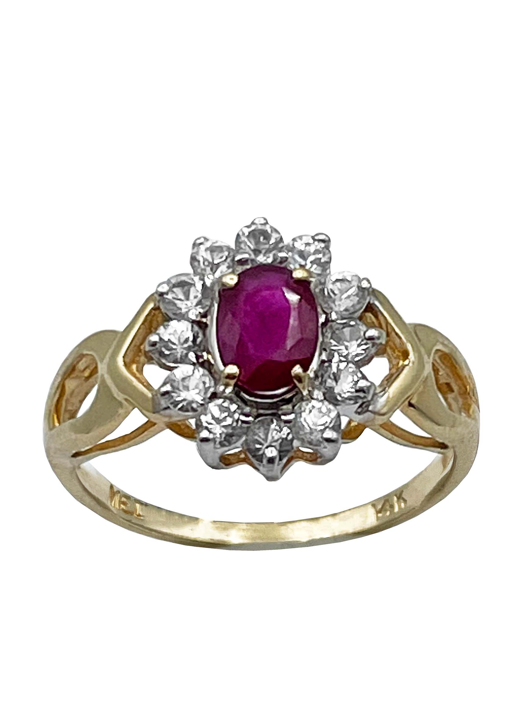 14k White and Yellow Gold Ruby Ring with Diamonds Image