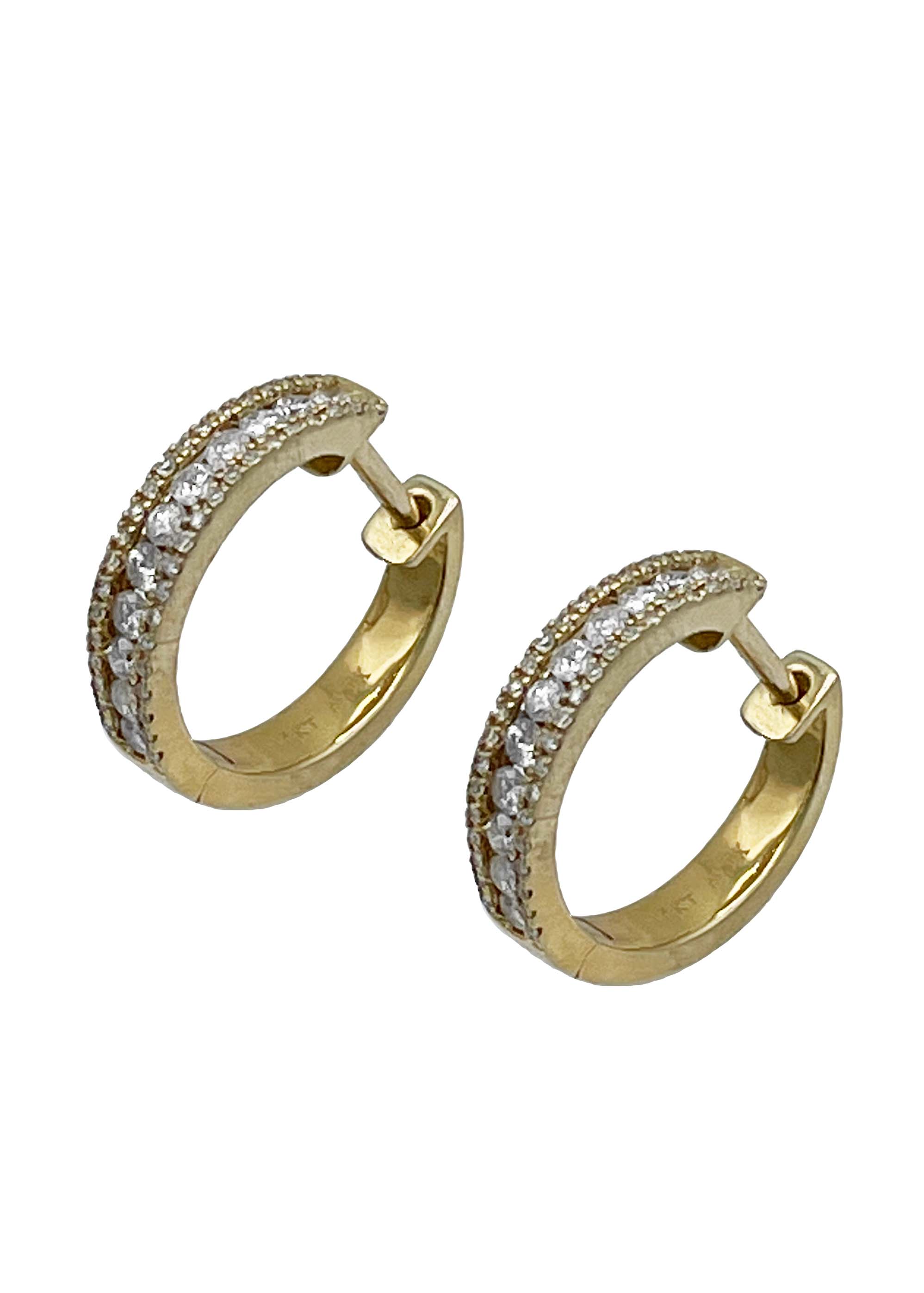 14k Yellow Gold Diamond Hoop Earrings Image