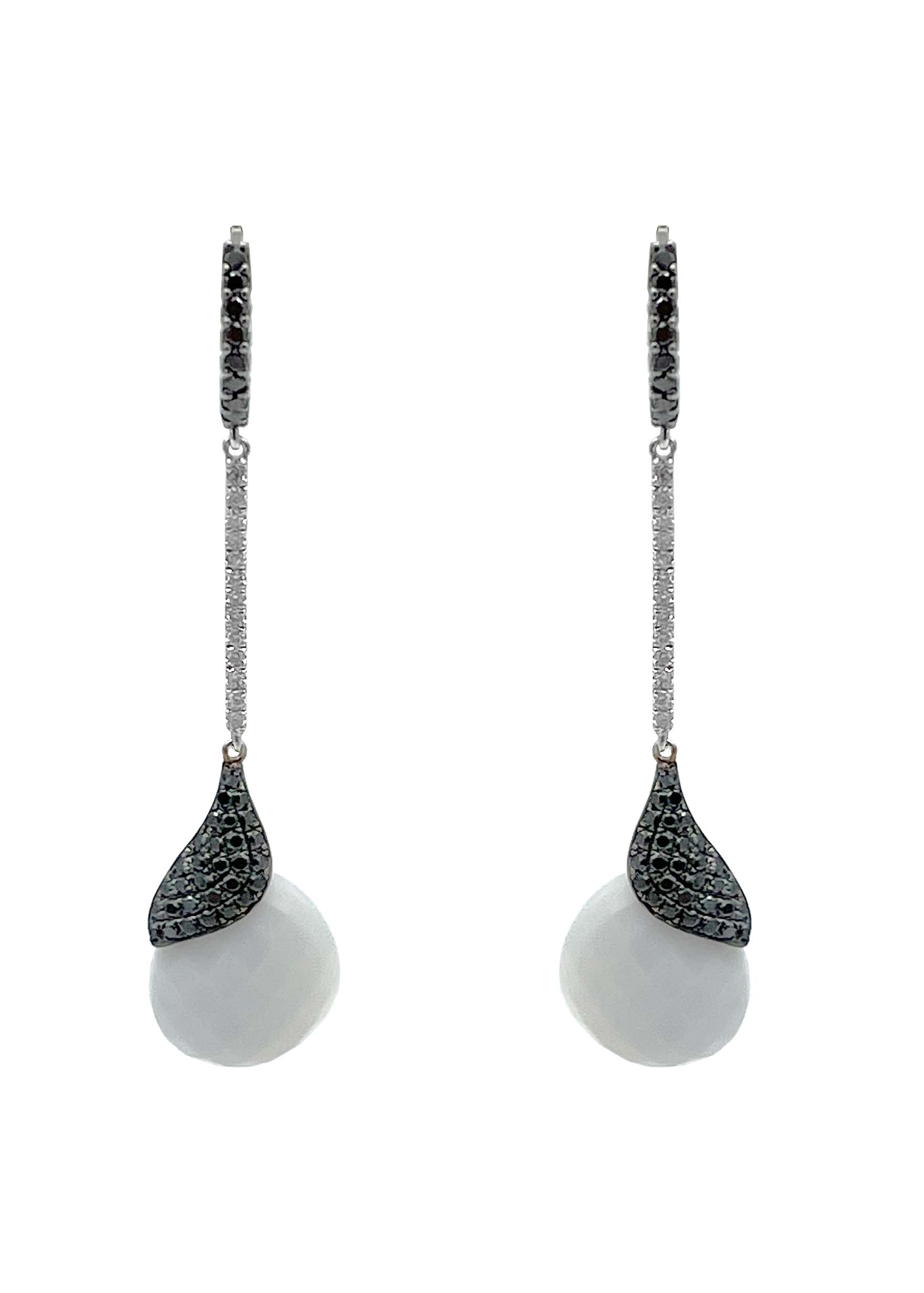 18k White and Rose Gold Dangle Earrings with White and Black Diamonds Image