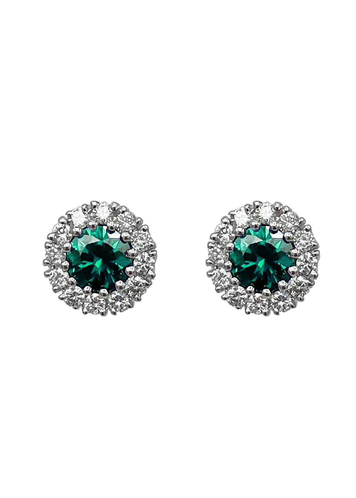 18k White Gold Stud Earrings with Emerald and Diamonds Image