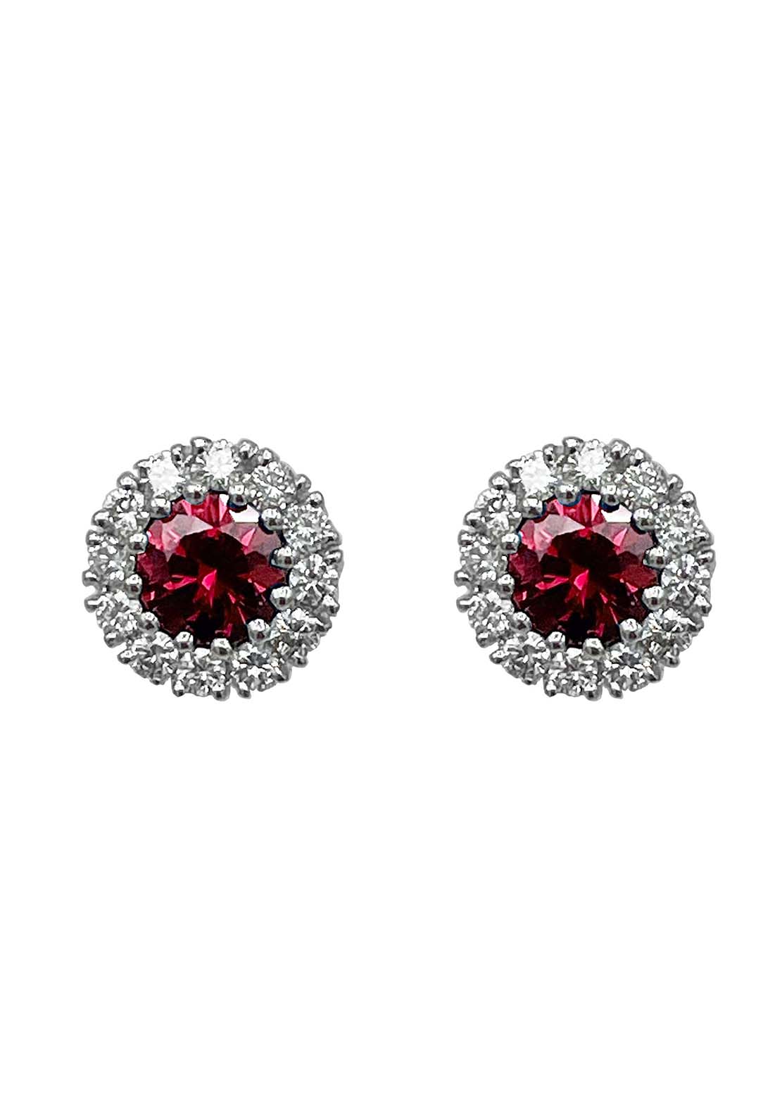 18k White Gold Stud Earrings with Ruby and Diamonds Image