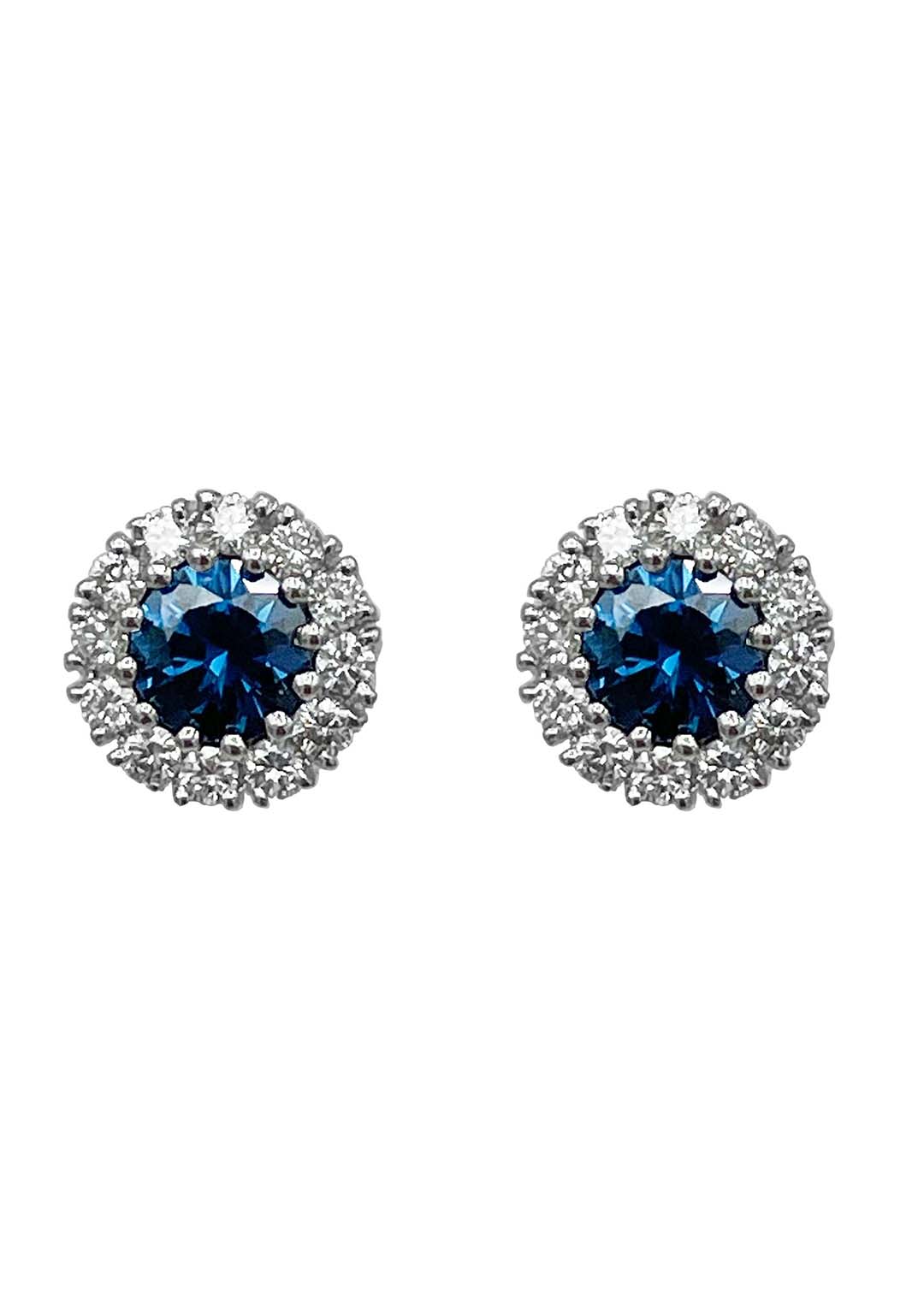 18k White Gold Stud Earrings with Sapphire and Diamonds Image