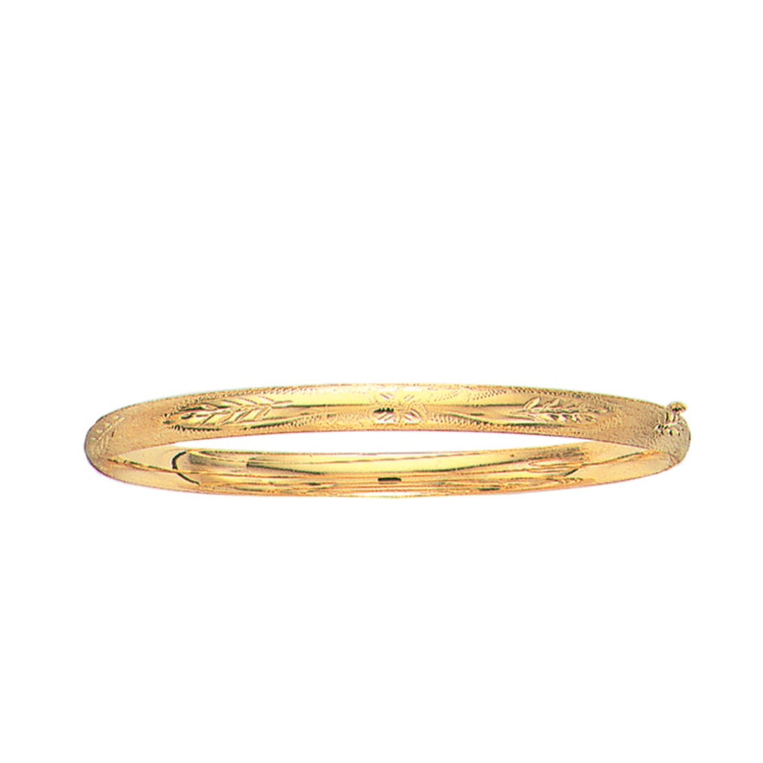 14K Gold 5mm Polished Floral Design Bangle