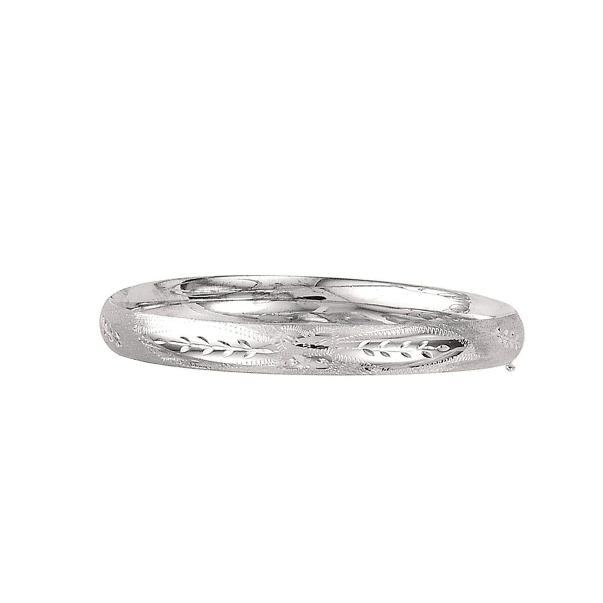 14K Gold 8mm Floral Leaf Design Bangle