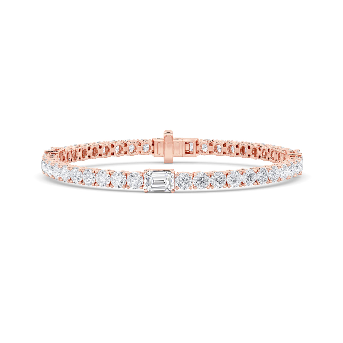 10Cttw Emerald Shaped Lab Grown Diamond (F/VS) East West Station Bracelet in 14K Gold