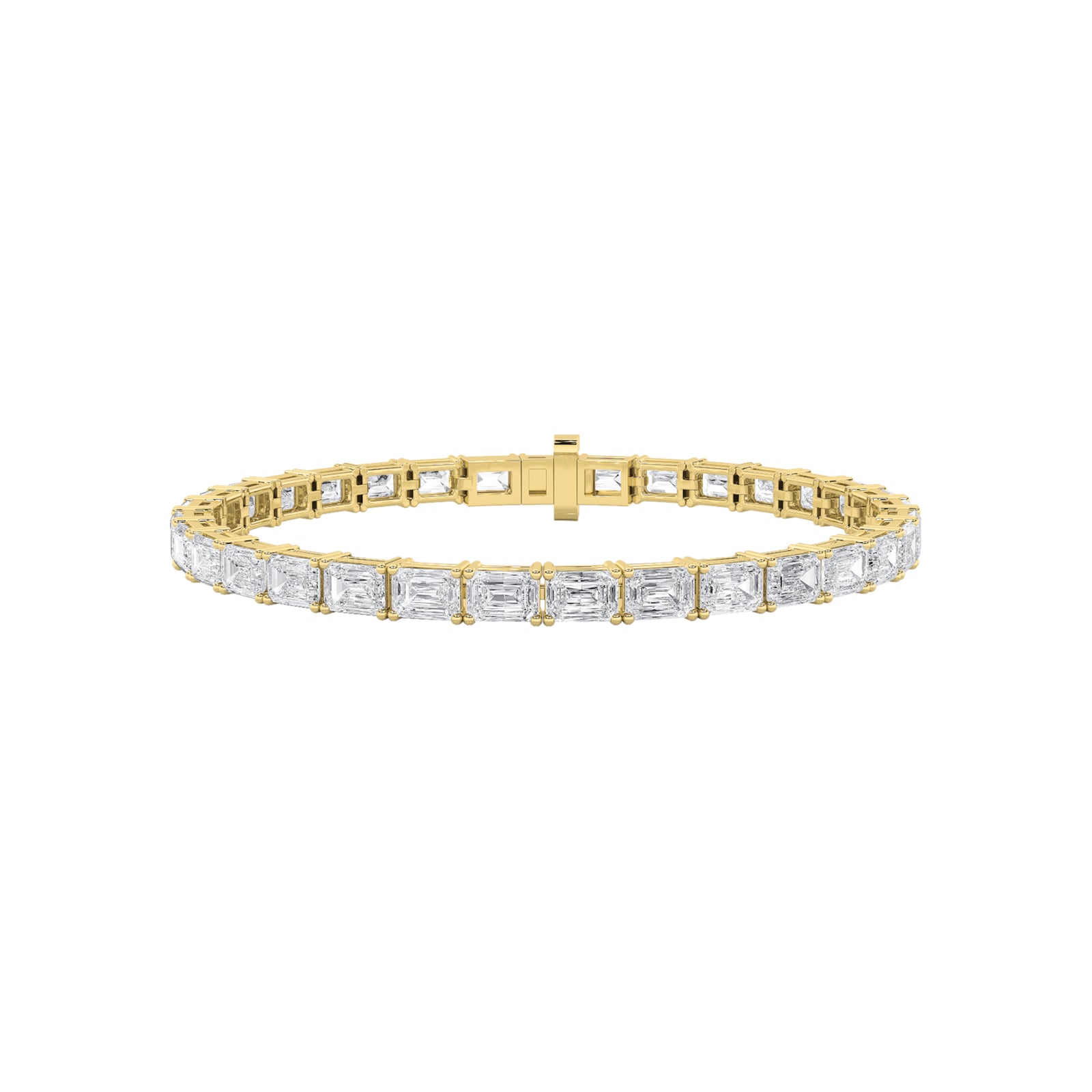 10Cttw Emerald Shaped Lab Grown Diamond (F/VS) East West Line Bracelet in 14K Gold
