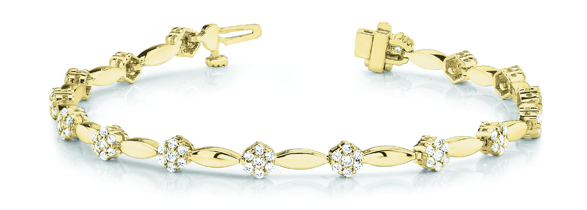 14K Yellow Gold Diamond Cluster Link Bracelet