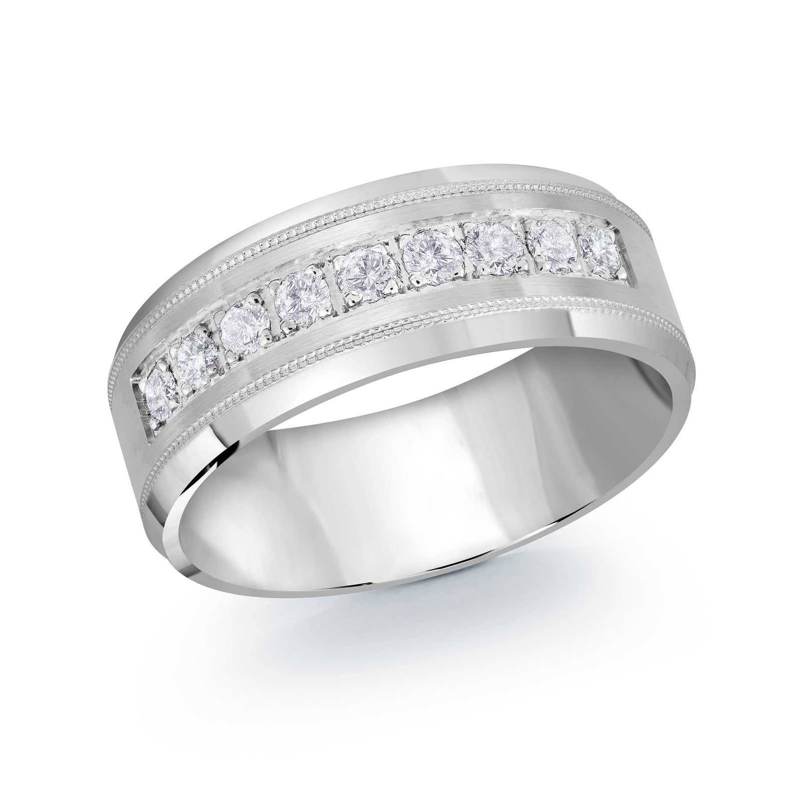 8mm White Satin Diamond Wedding Band 0.45 CTW SI2
