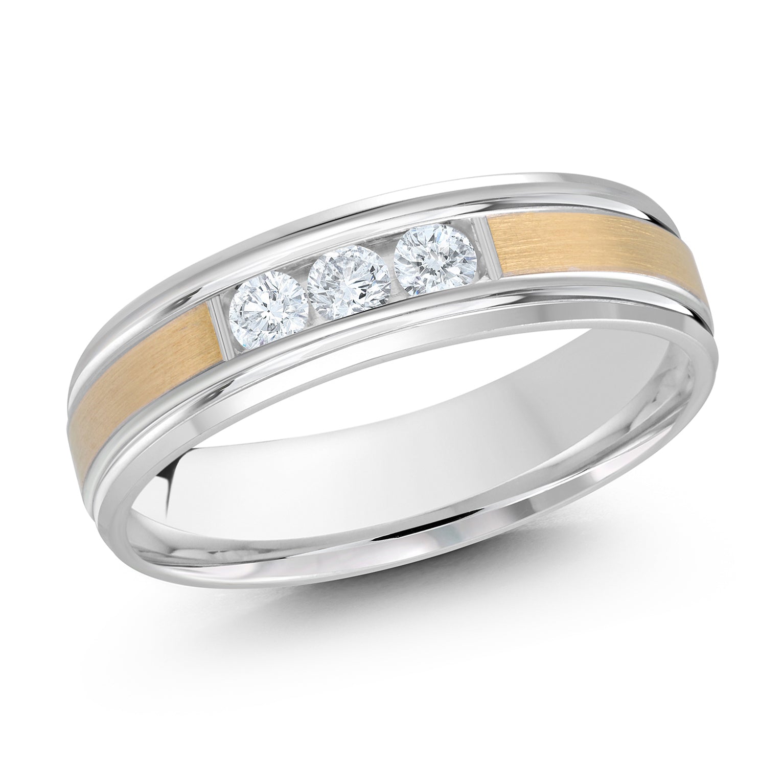 6mm White / Yellow Satin Diamond Wedding Band 0.21 CTW Lab VS