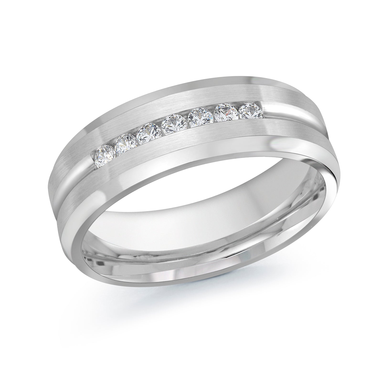7mm White Satin Diamond Wedding Band 0.24 CTW I1