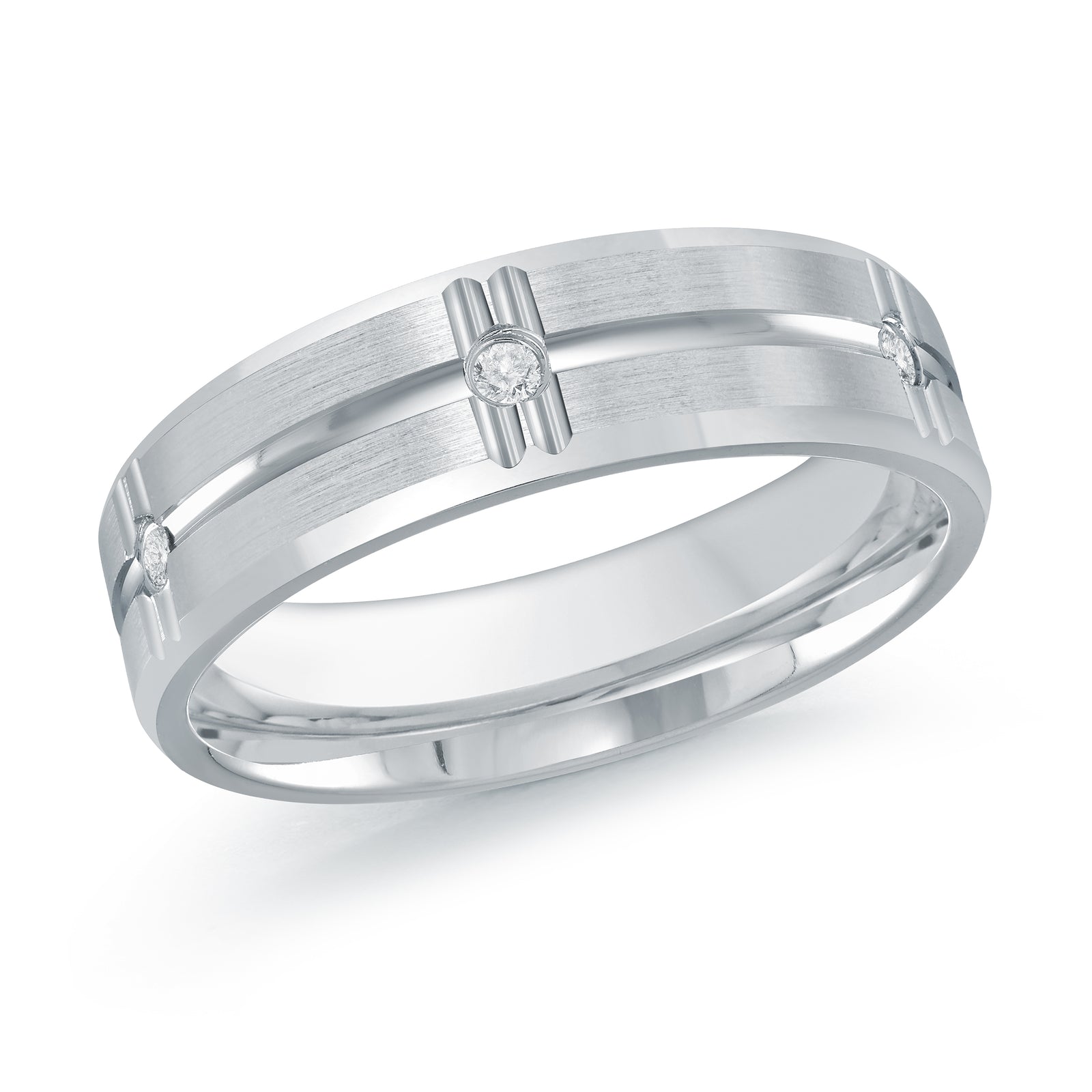 6mm White Satin Diamond Wedding Band 0.12 CTW I1