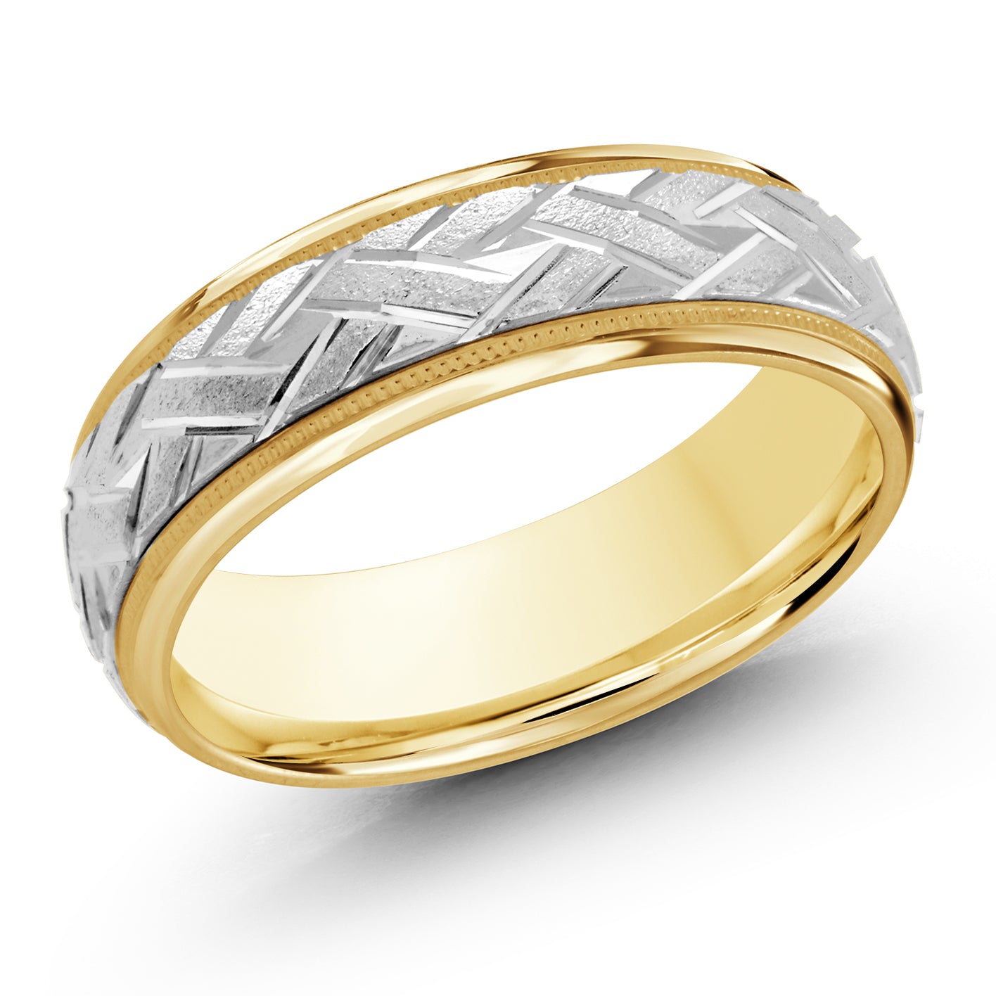 7mm Yellow / White Roll Carved Band