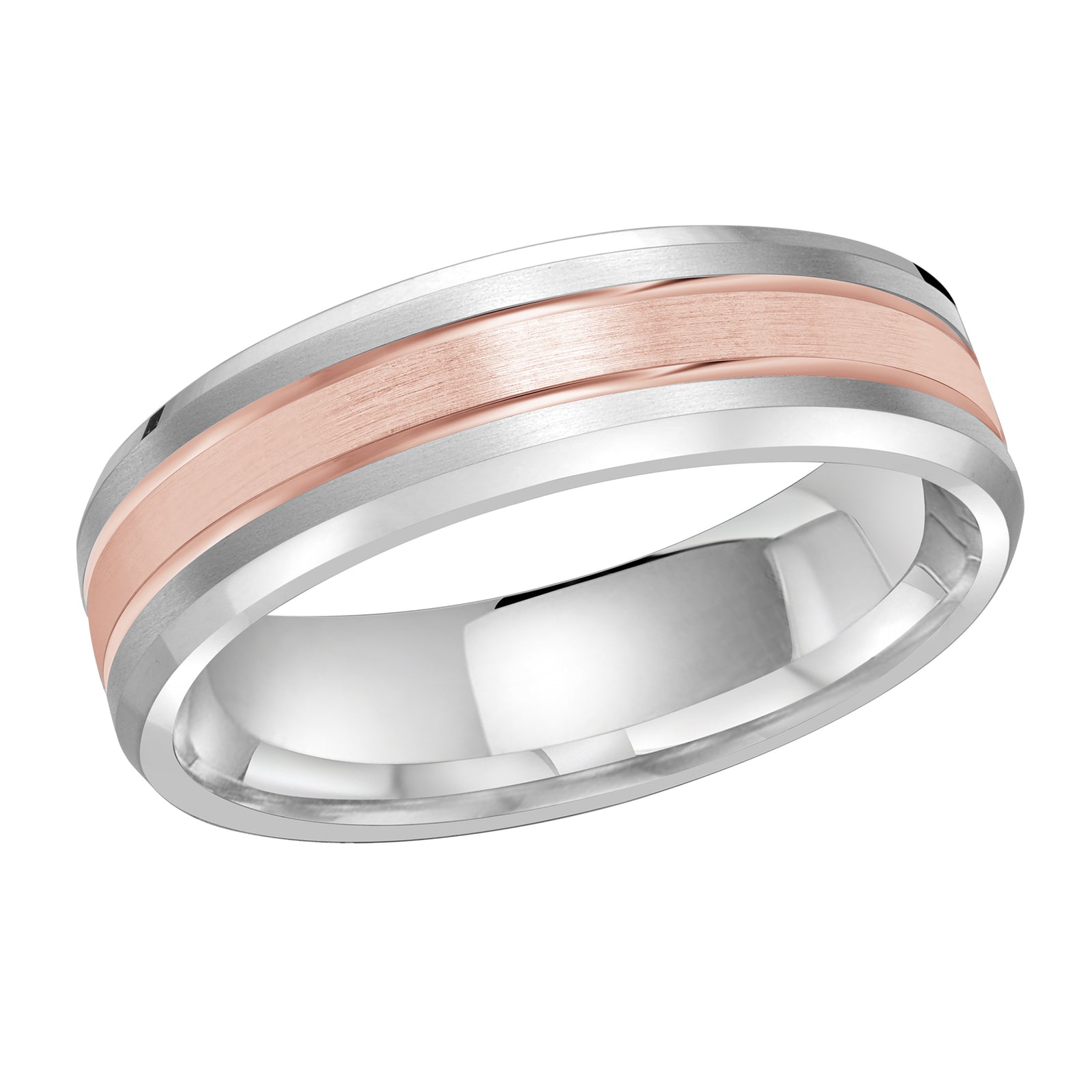 6mm White / Rose Gold Satin Carved Band Style M3-1130-6WP-01