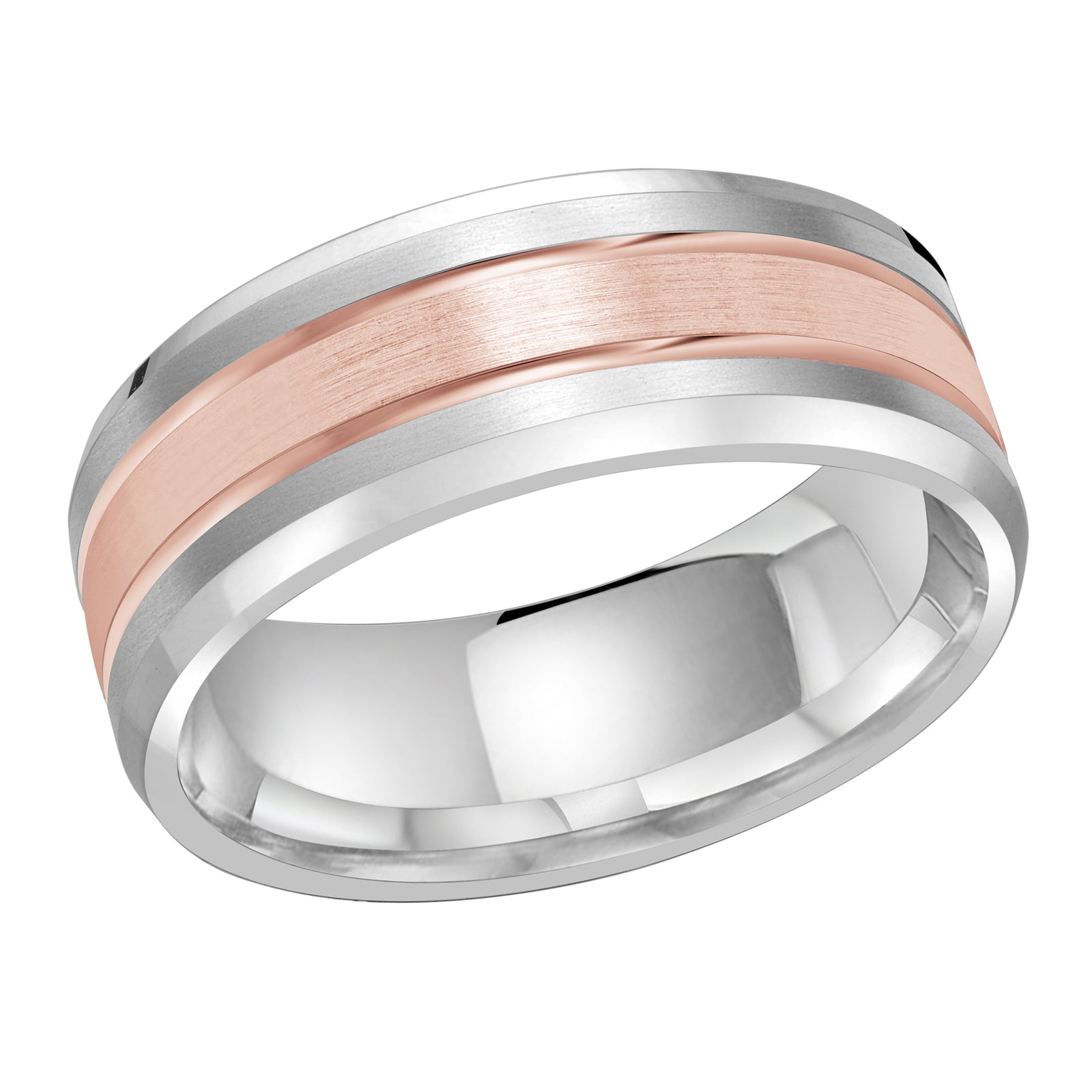 8mm White / Rose Gold Satin Carved Band
