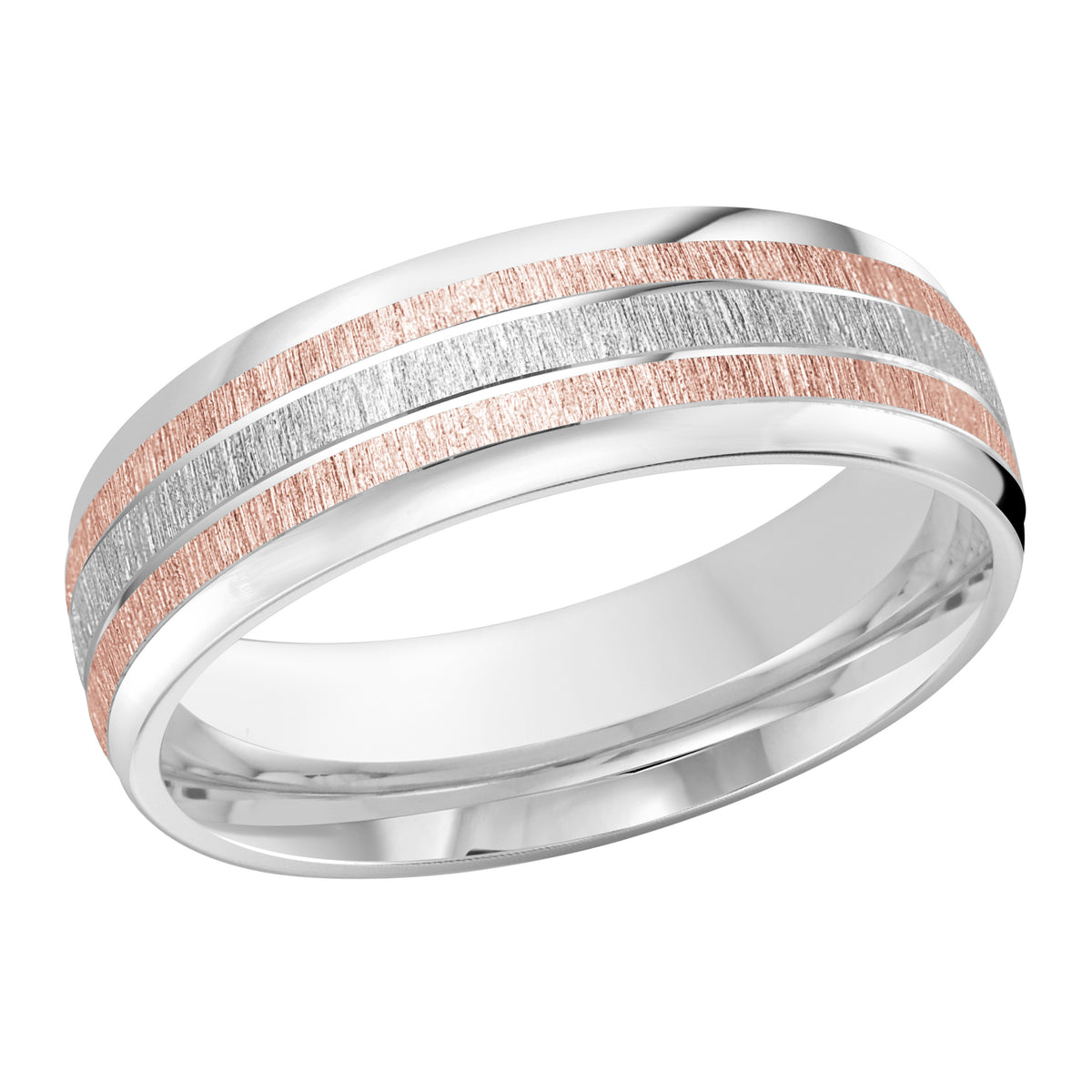 7mm White / Rose Gold Flap Carved Band