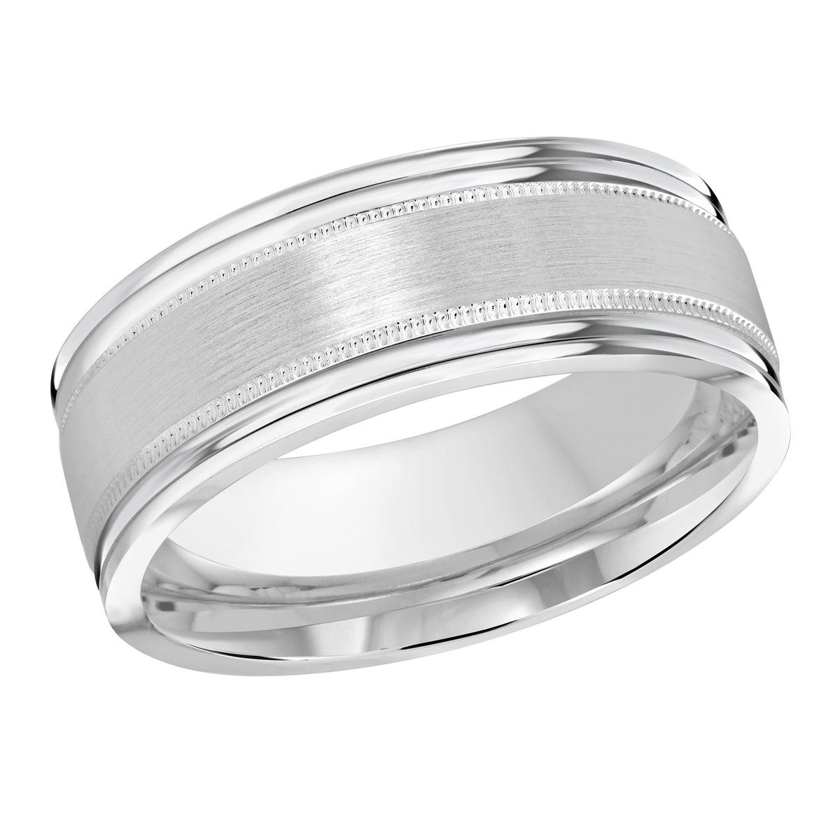 8mm White Satin Carved Band Style M3-738-8W-01