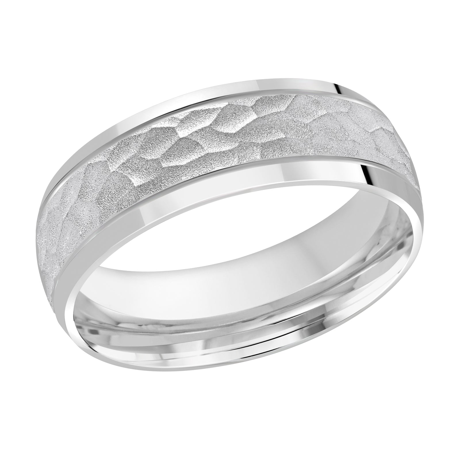 7mm White Hammered Carved Band