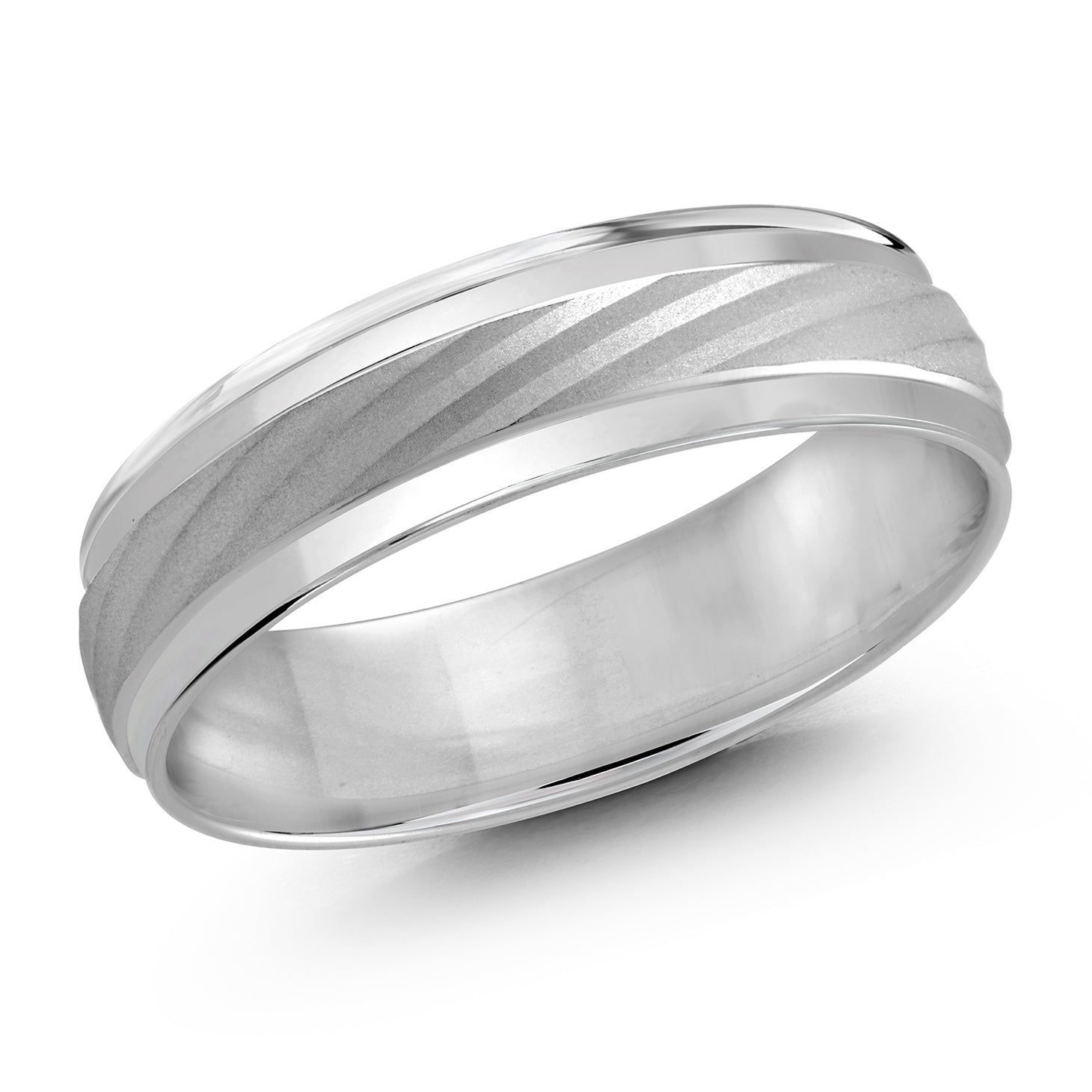 6mm White Sandblast Carved Band