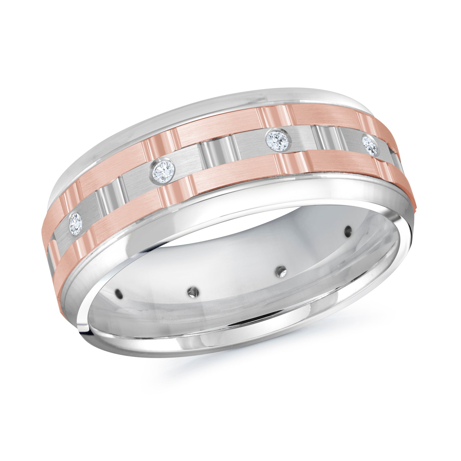 8mm White / Rose Gold Satin Mardini Diamond Band 0.15 CTW Lab VS