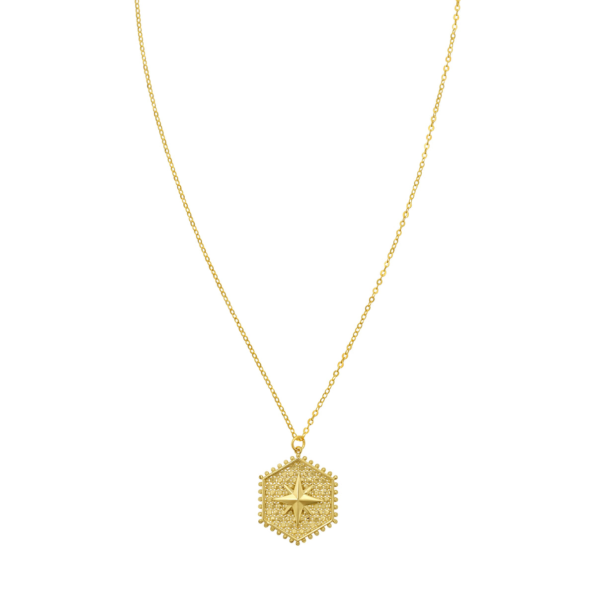 14K North Star Hexagon Necklace