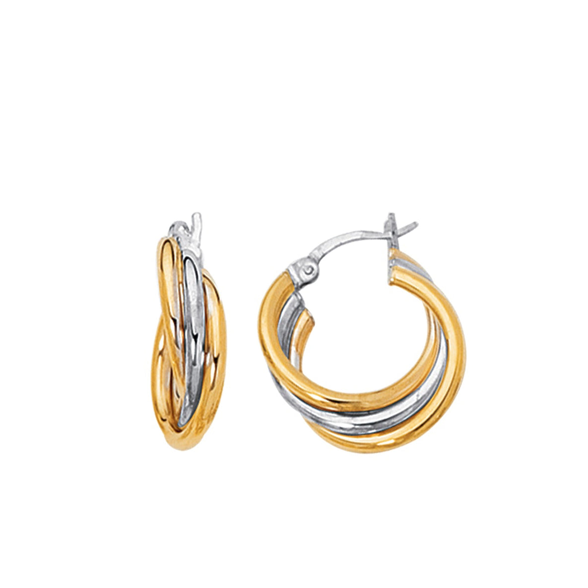 14K Yellow & White Gold Polished Triple Row Hoop Earring