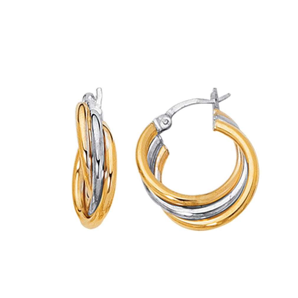 14K Yellow & White Gold Polished Triple Row Hoop Earring