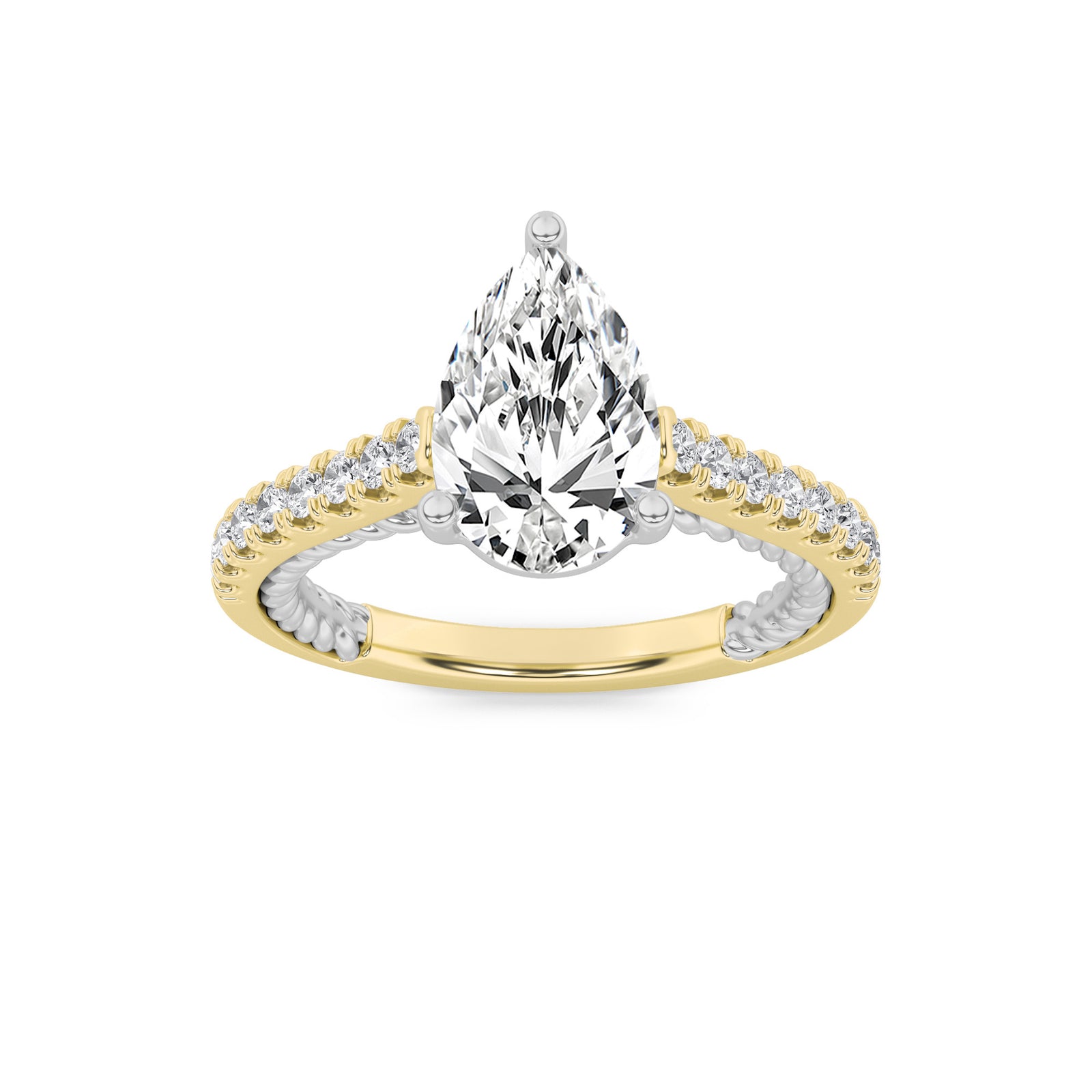 14K WY Lab Diamond Pear Solitaire Ring 2ct
