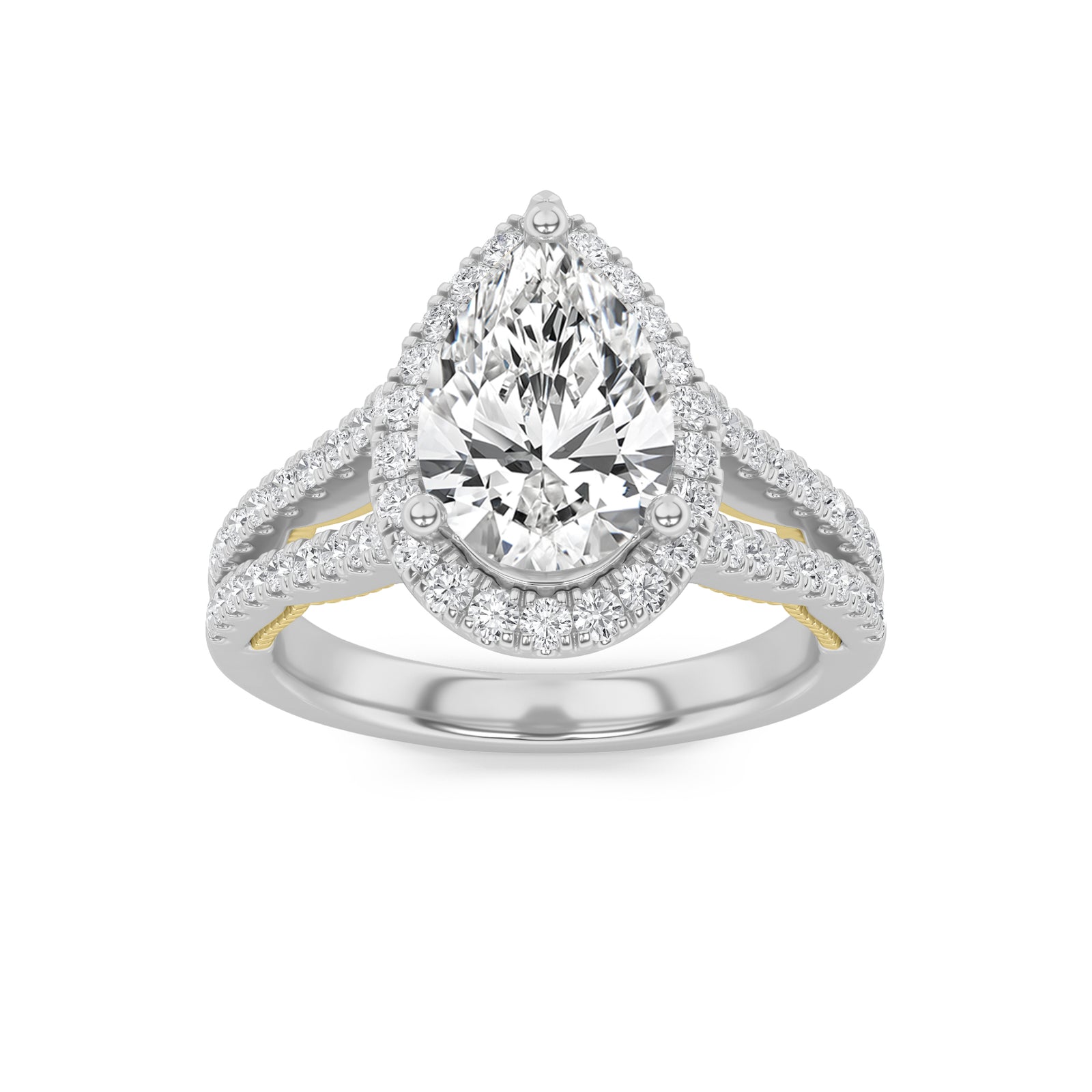 14K WY 2ct Lab Pear Diamond Halo Engagement Ring