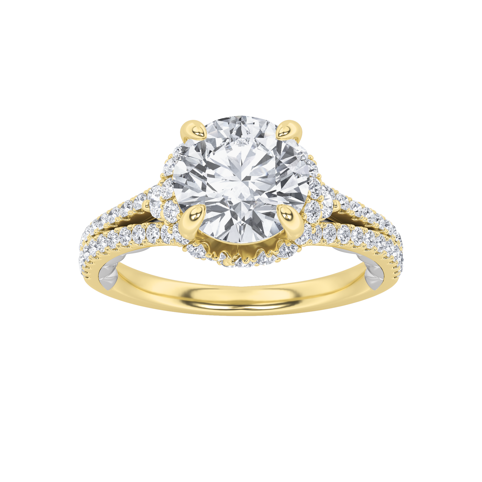 14K WY 2ct Lab Diamond Halo Engagement Ring