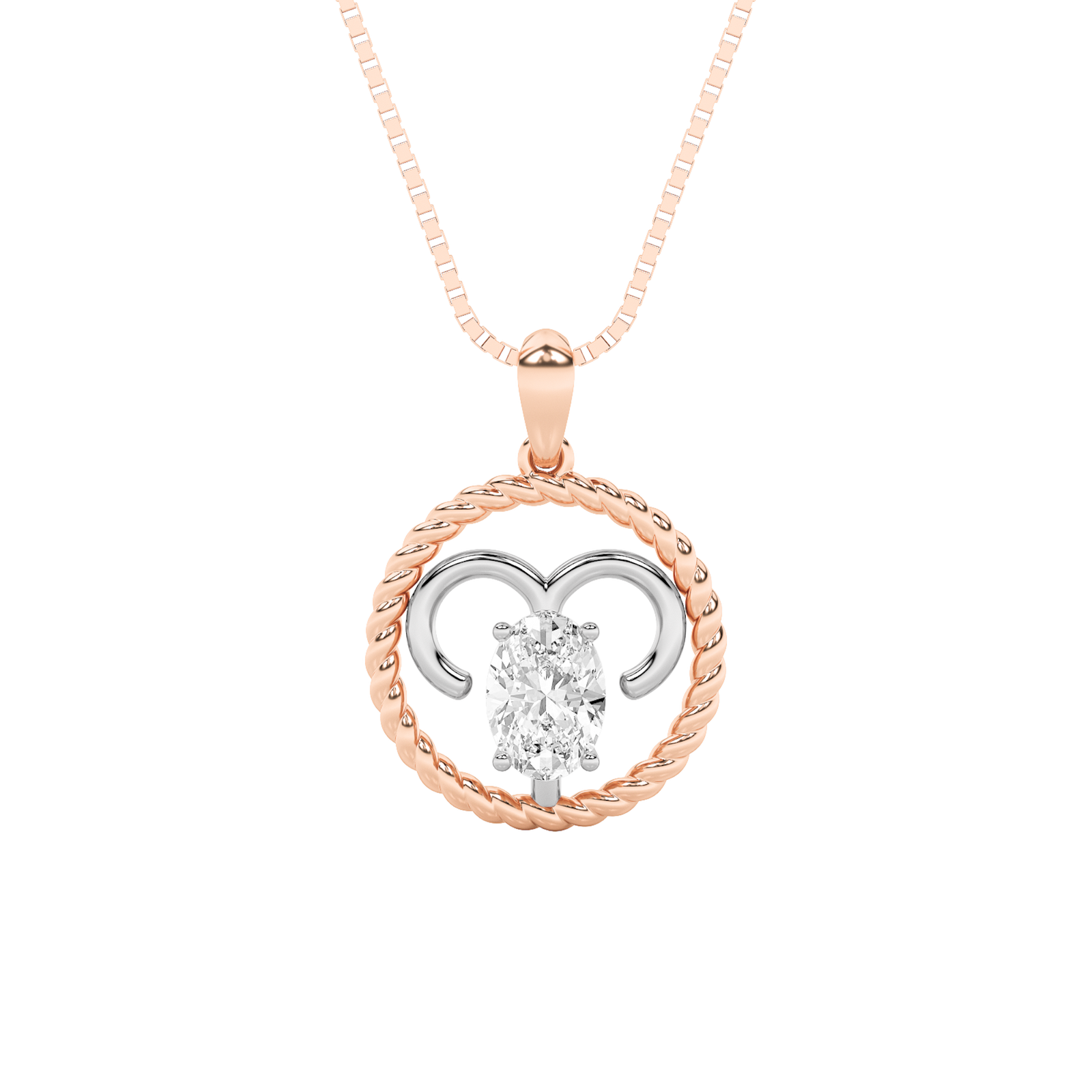 14K RW 1ct Lab Diamond Oval Solitaire Pendant