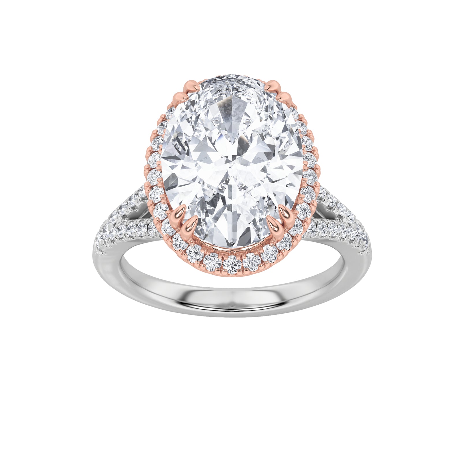 14KWR 6ctw F+VS+ Oval Lab Diamond Halo Engagement Ring