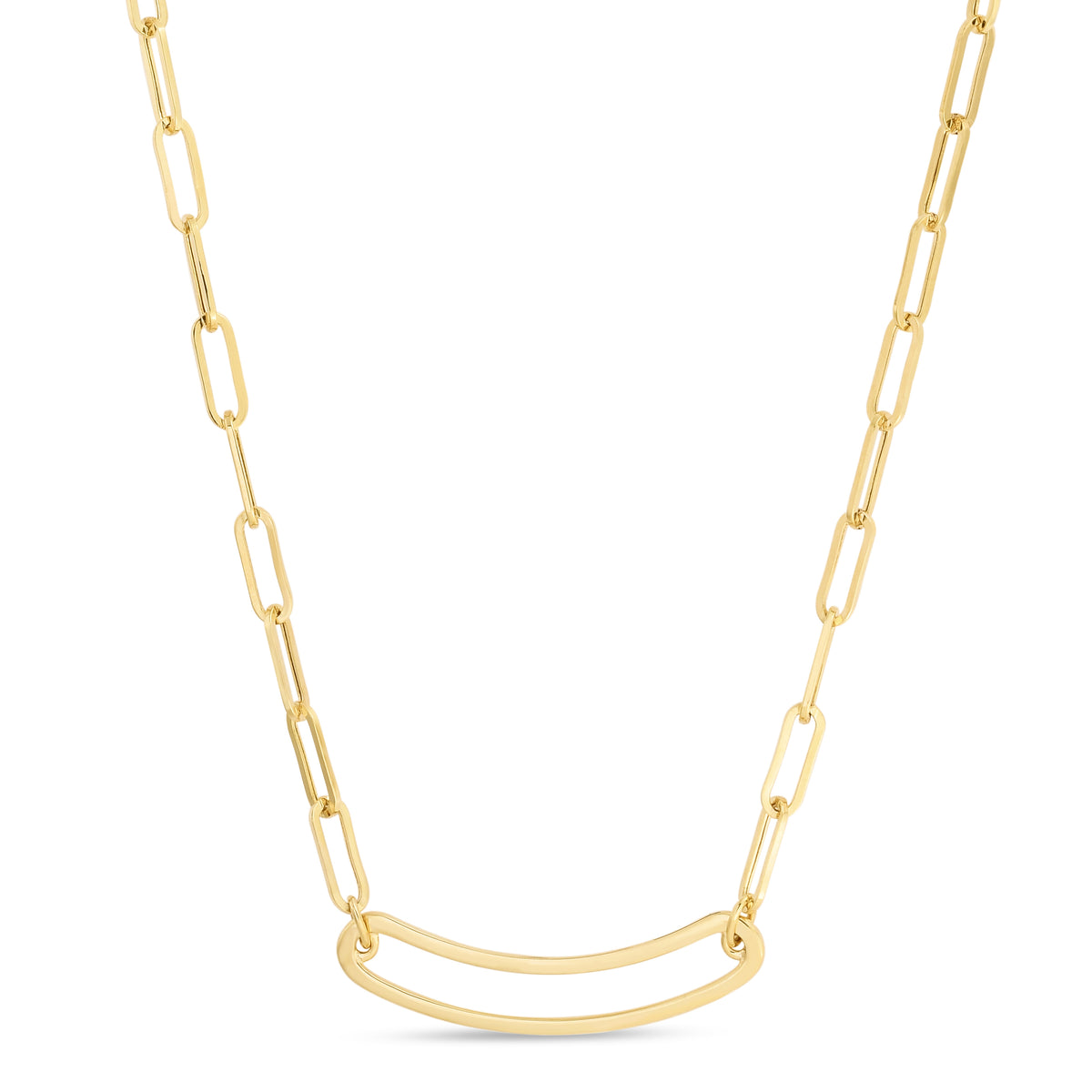14K Paperclip Curved Open Bar Bracelet